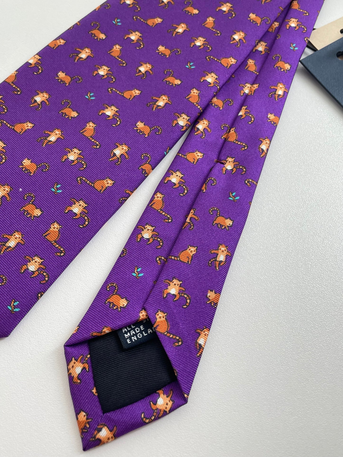 Drakes Red Panda Motif Handmade Tipped Silk Tie With Tag Limited Edition