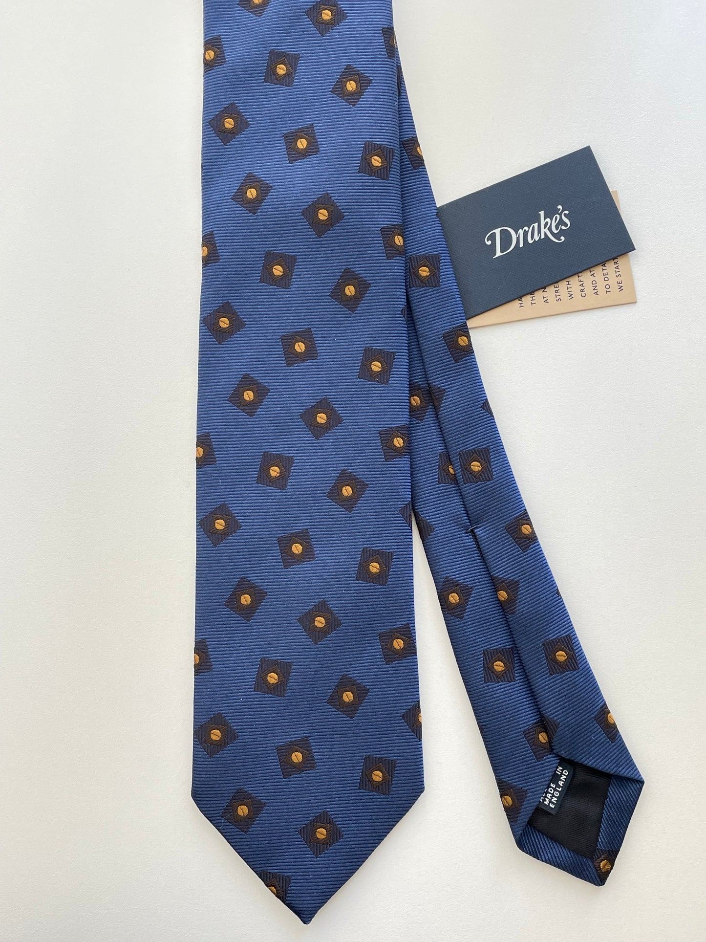 Drakes Geometric Motif Silk Tie Handmade Tie