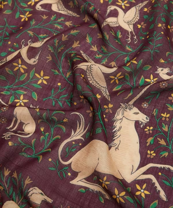 Drakes Bungundy Unicorn Print Wool-Silk Square Scarf 90*90cm