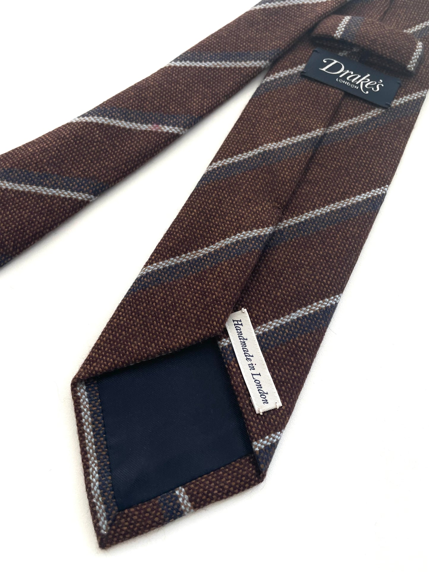 Drakes Handmade Striped Tipped Cashmere Tie With Tag