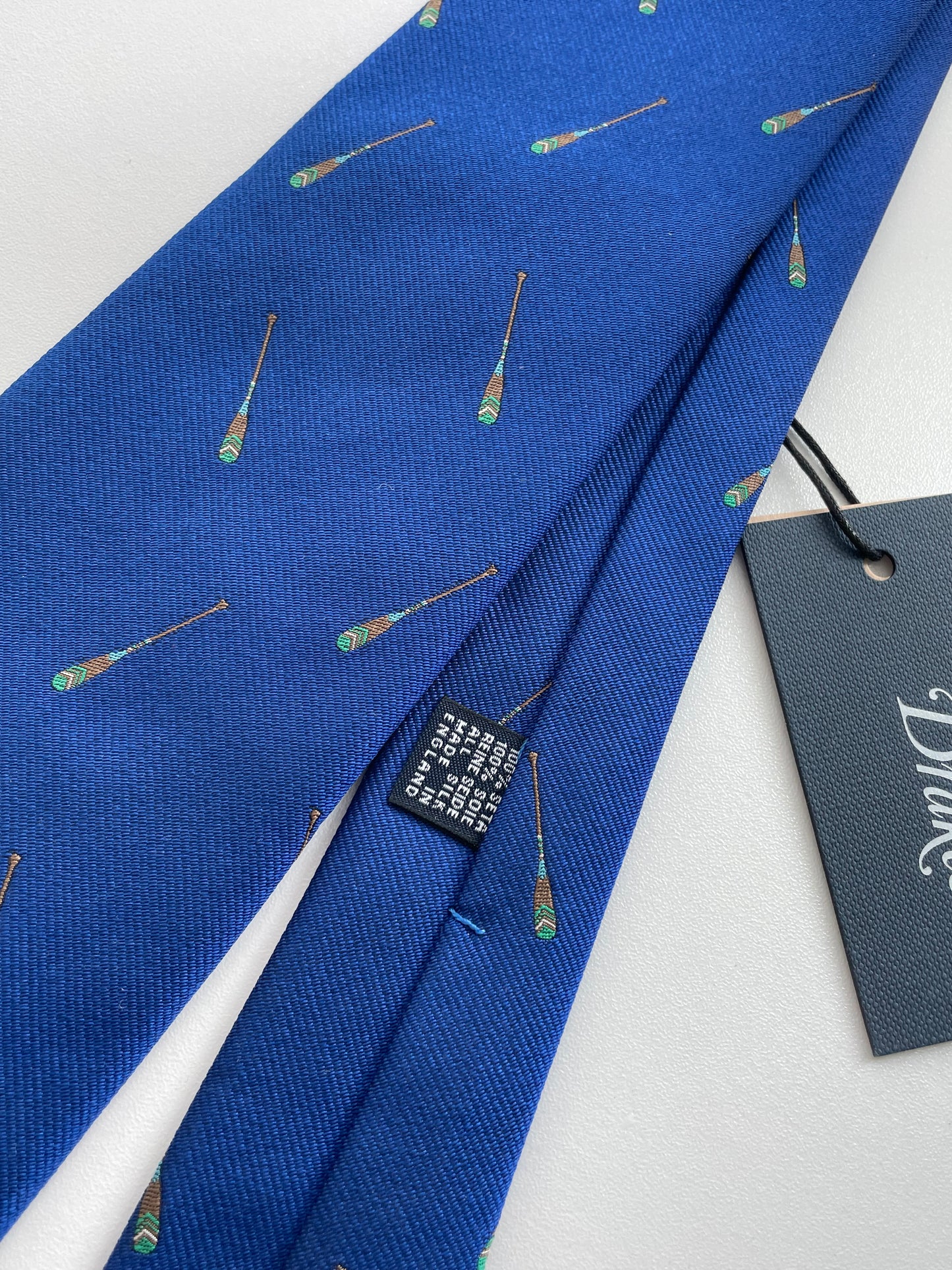 Drakes Rowing Oar Motif Handmade Tipped Silk Tie With Tag Limited Edition