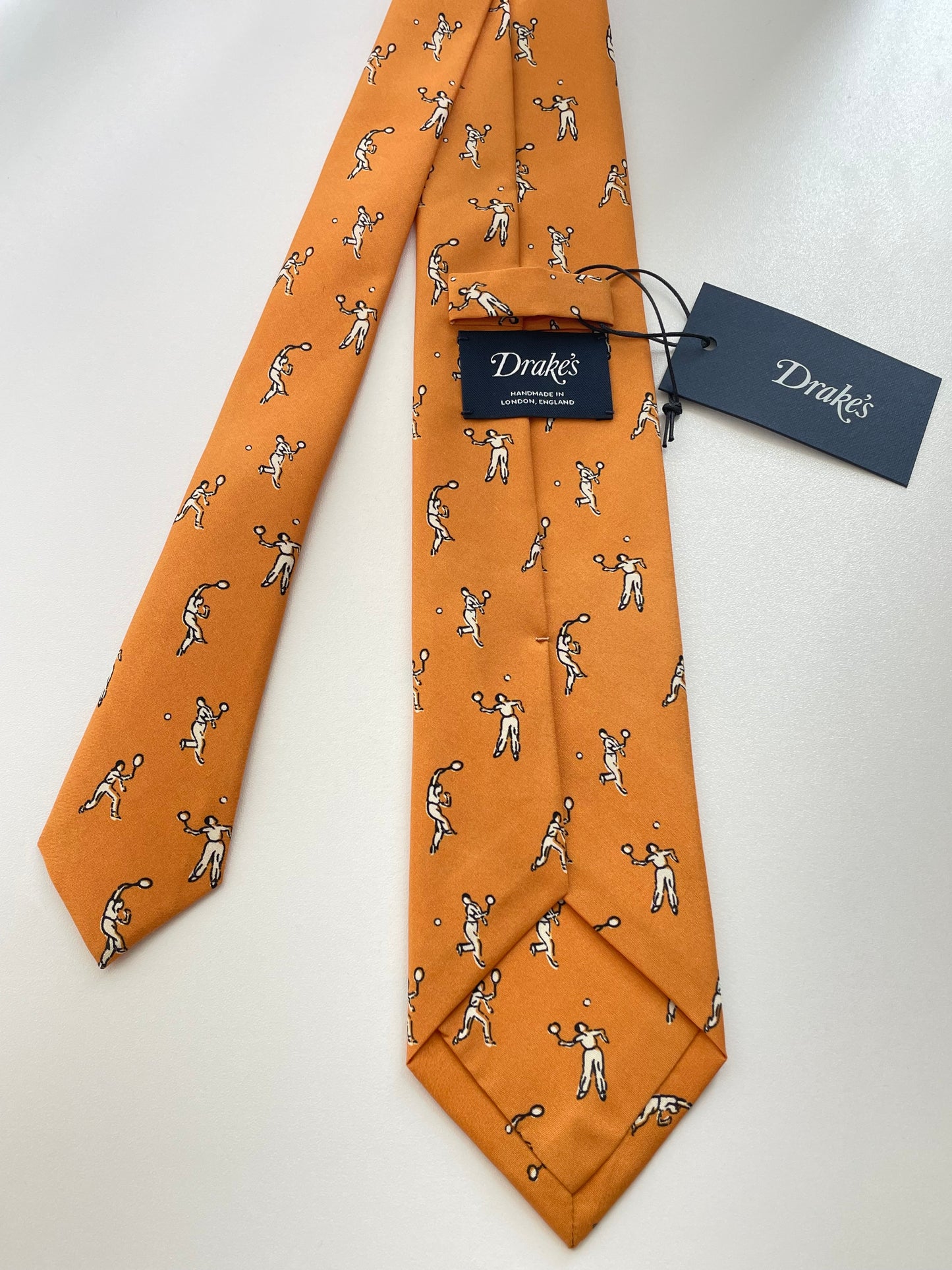 Drakes Badminton Motif Handmade Tipped Silk Tie With Tag Limited Edition