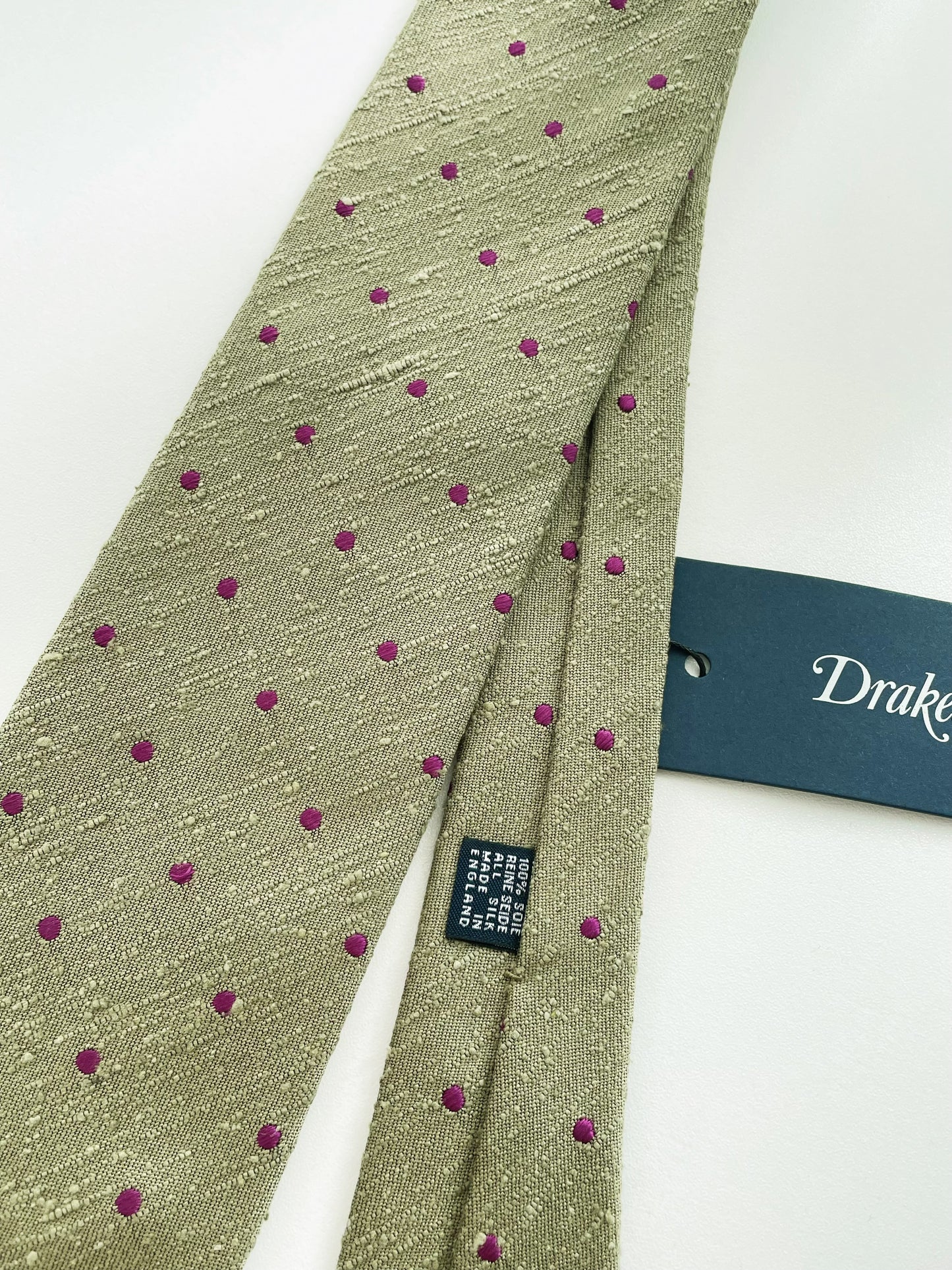 Drakes Handmade Polka Dot Hand-rolled Silk Tie With Tag