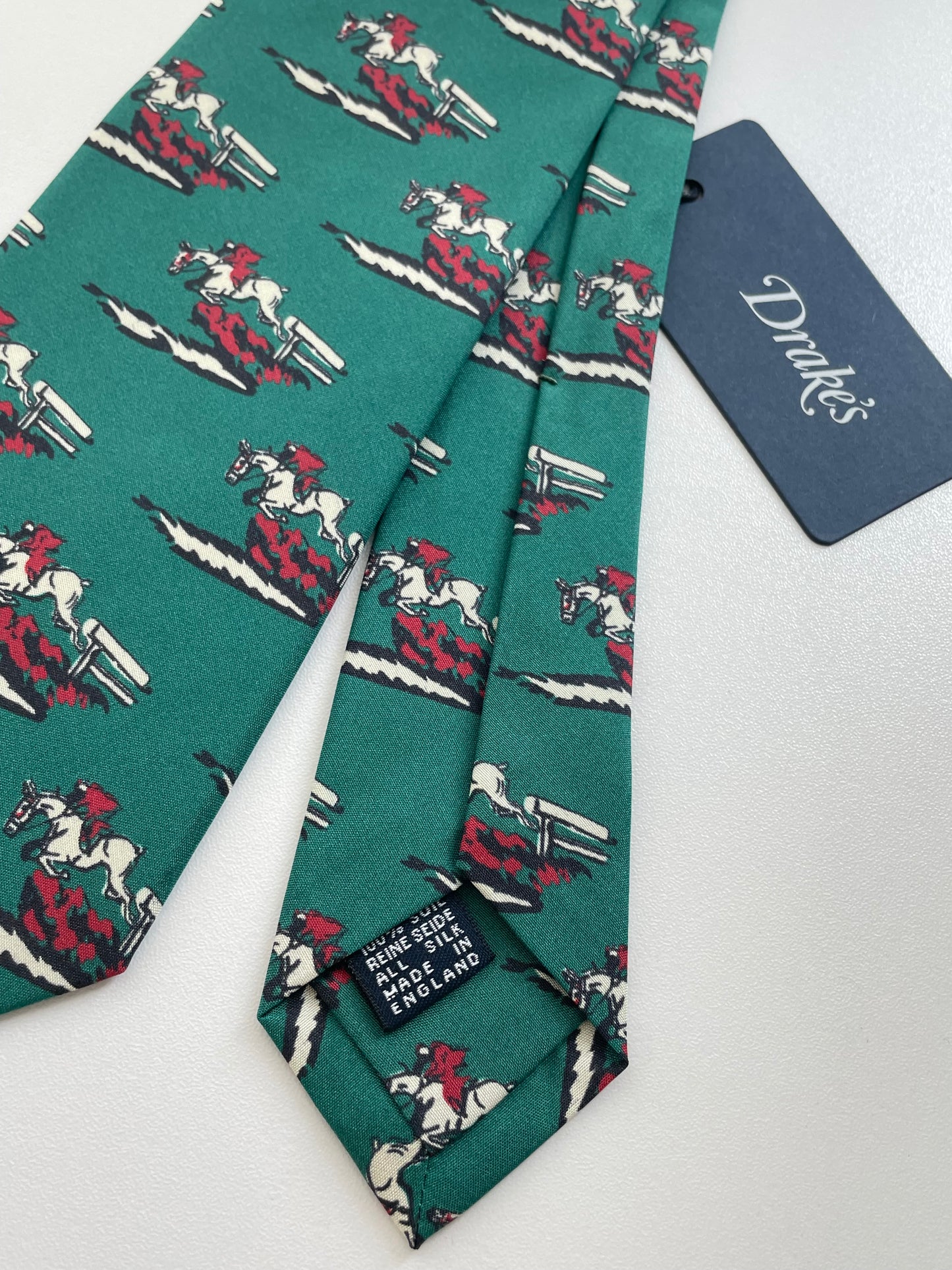 New Drakes Hurdle Motif Handmade Tipped Silk Tie With Tag Limited Edition