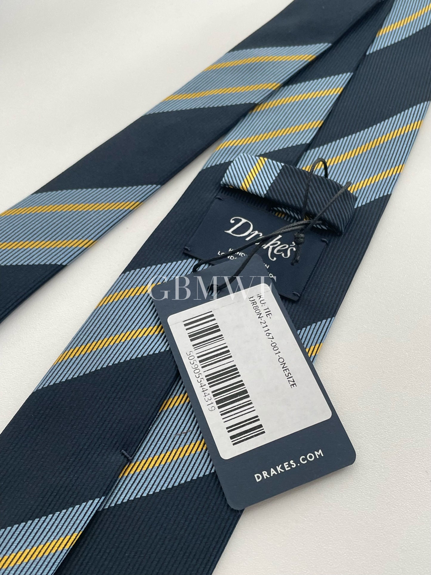 Drakes Handmade Striped Tipped Silk Tie With Tag