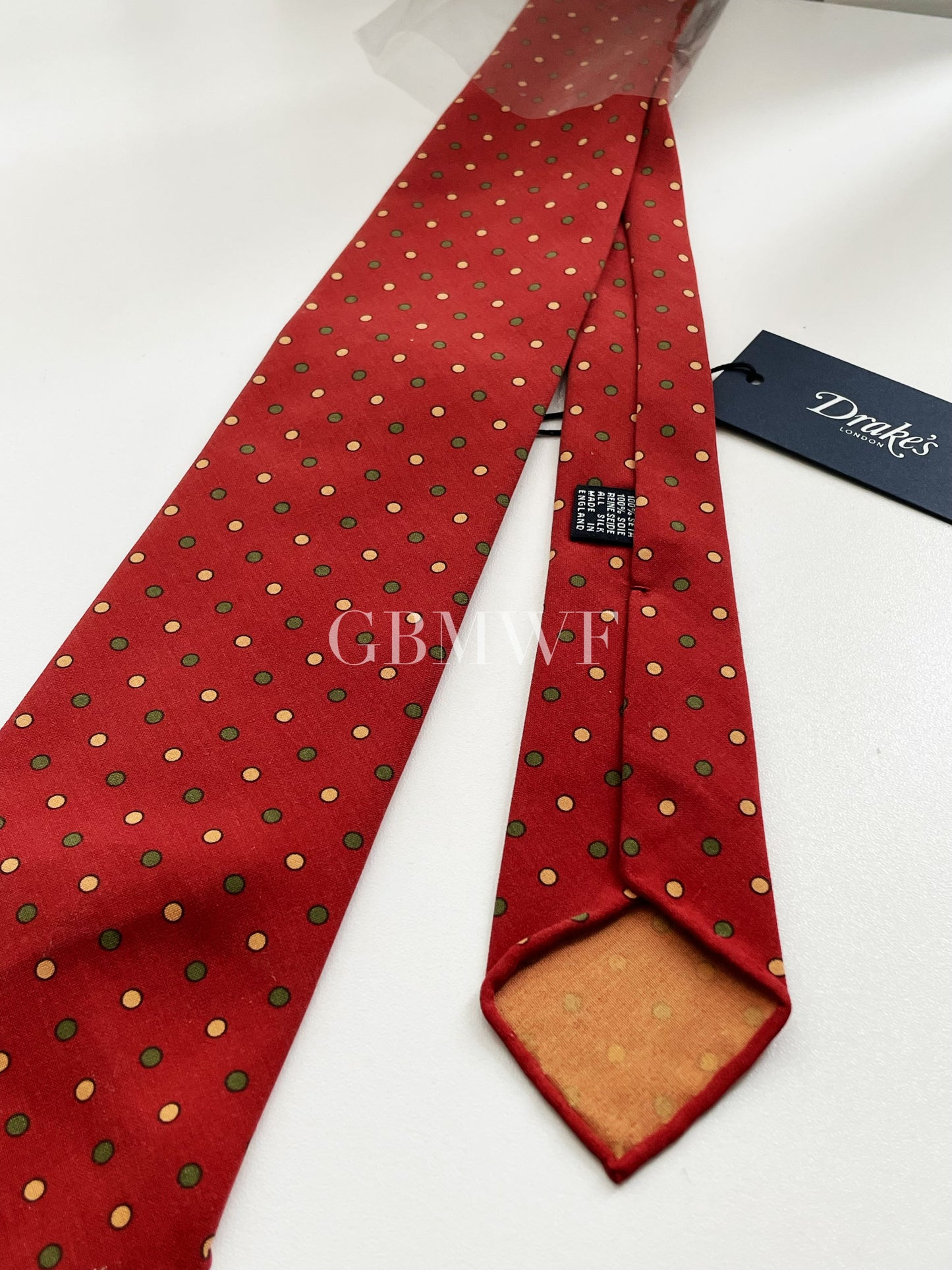 Drakes Polka Dot Handmade Rolled Edge Silk Tie With Tag