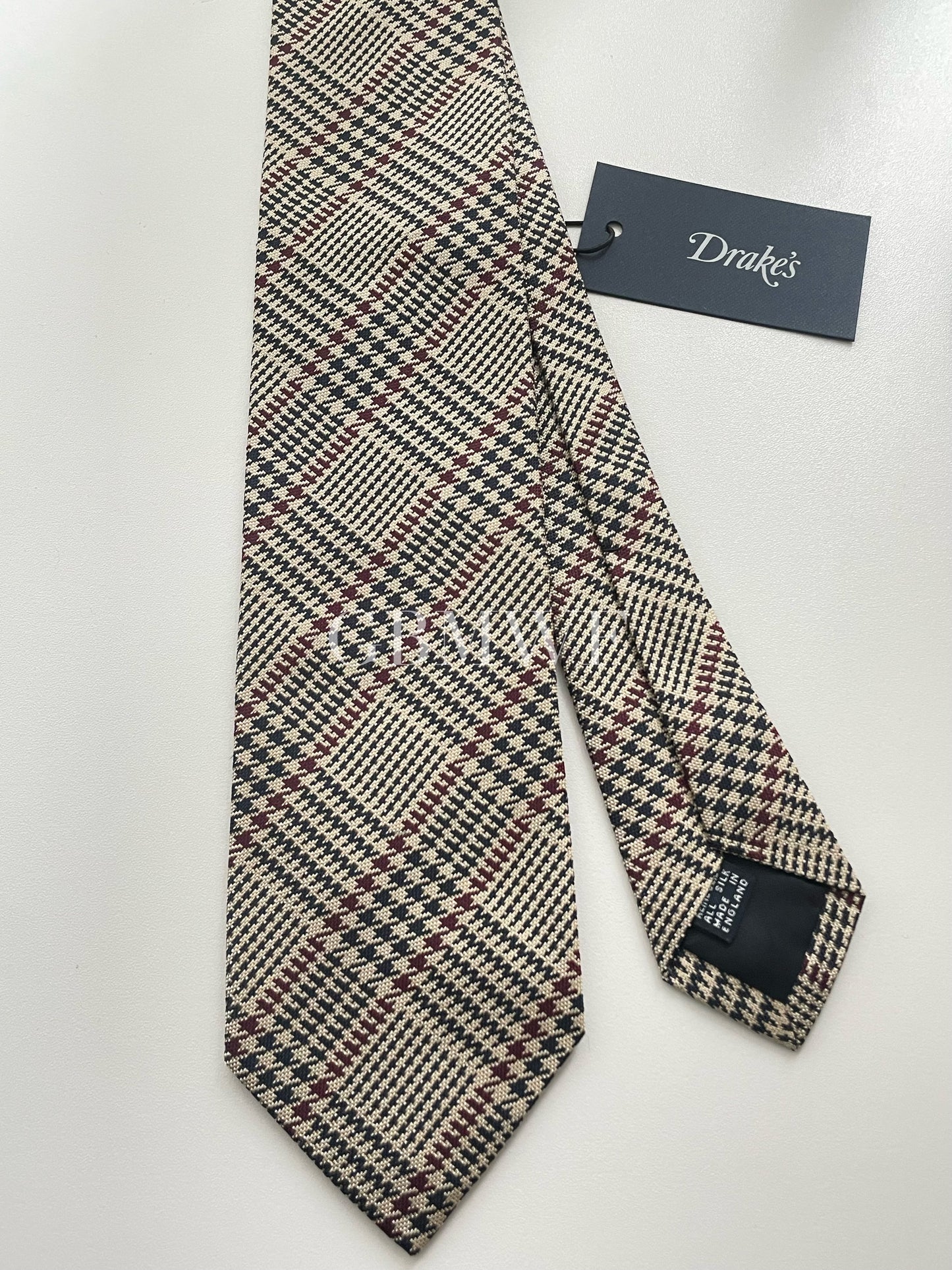 Drakes Handmade Striped Tipped Silk Tie With Tag