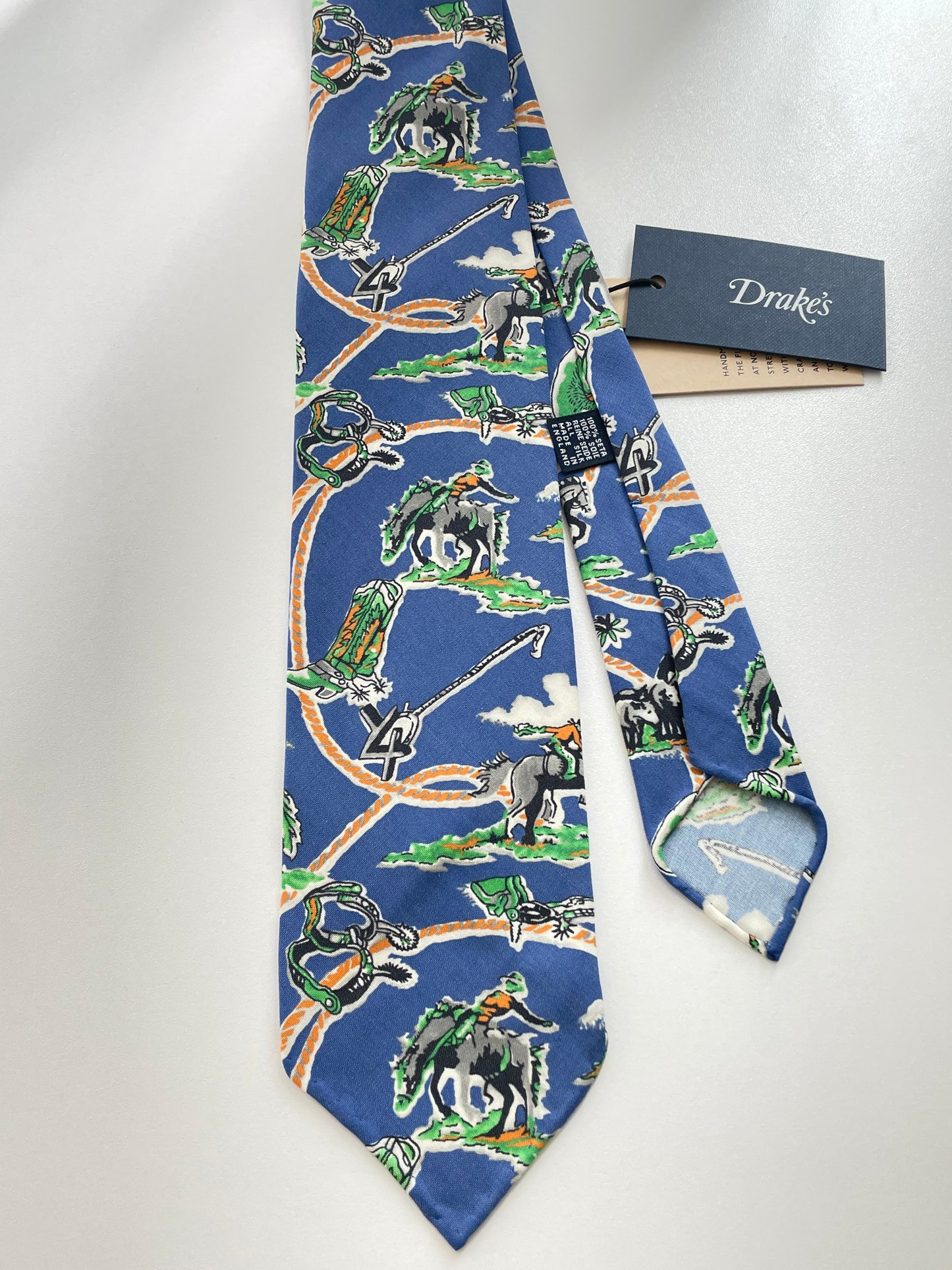 Drakes Western Rodeo Motif Handmade Tipped Silk Tie With Tag Limited Edition