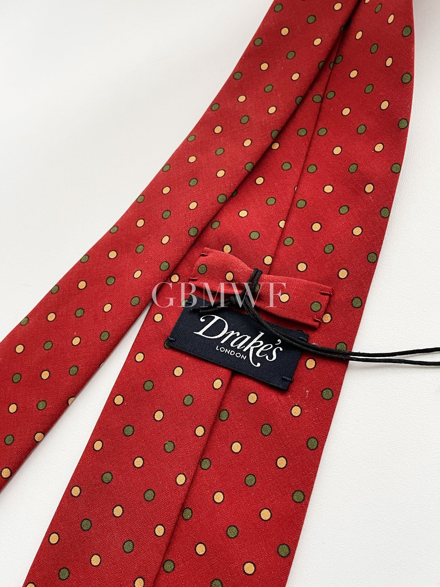 Drakes Polka Dot Handmade Rolled Edge Silk Tie With Tag