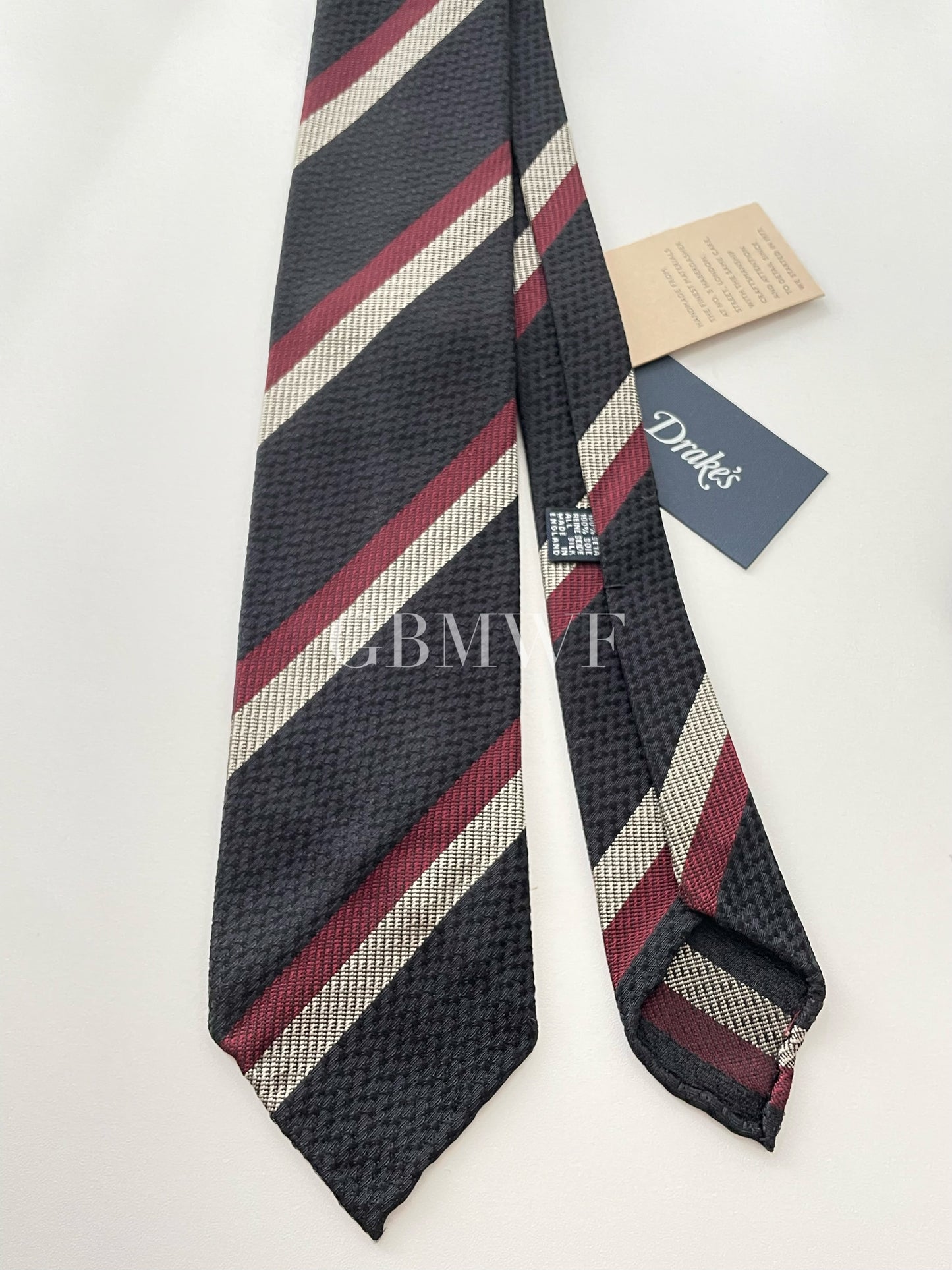 Drakes Hand-rolled Edge Block Stripe Silk Handmade Tie With Tag