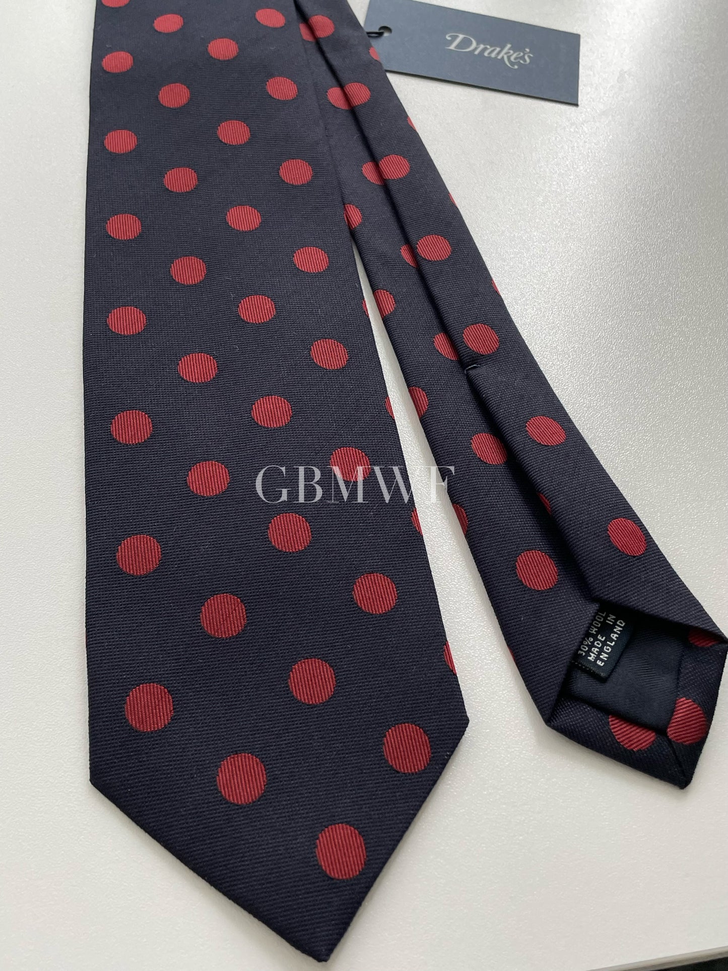 Drakes Polka Dot Handmade Tipped Tie With Tag