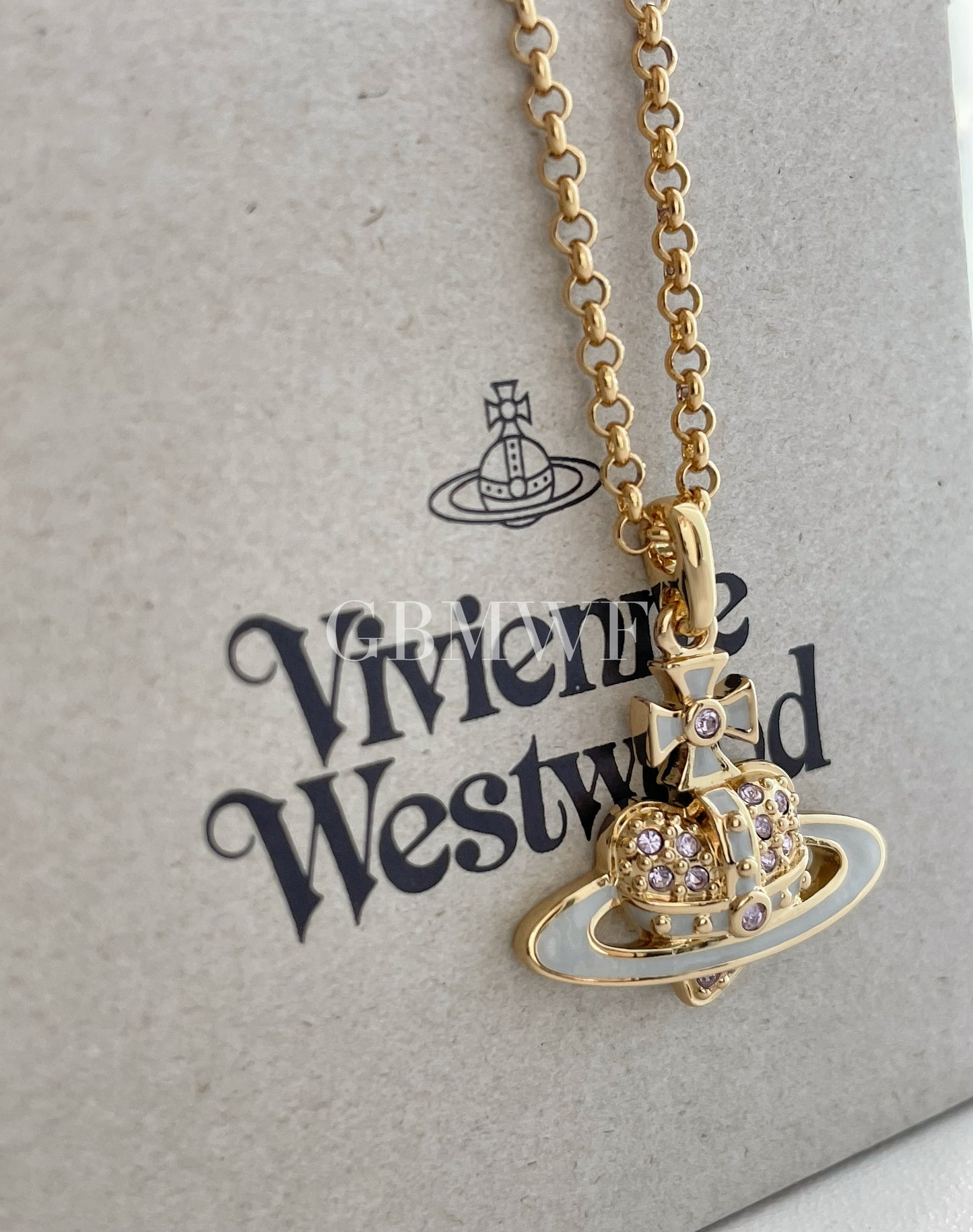 Vivienne Westwood Reverse Diamente Heart Necklace Blue Gold/Violet Crystal
