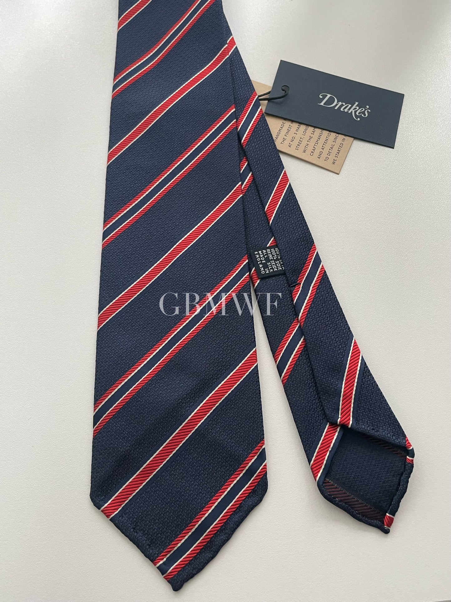 Drakes Handmade Striped Tipped Silk Tie With Tag