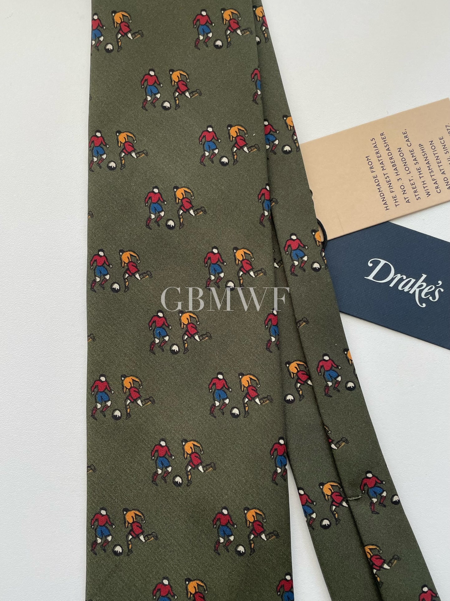 Drakes Handmade Tipped Silk Tie With Tag Football Sports Collection