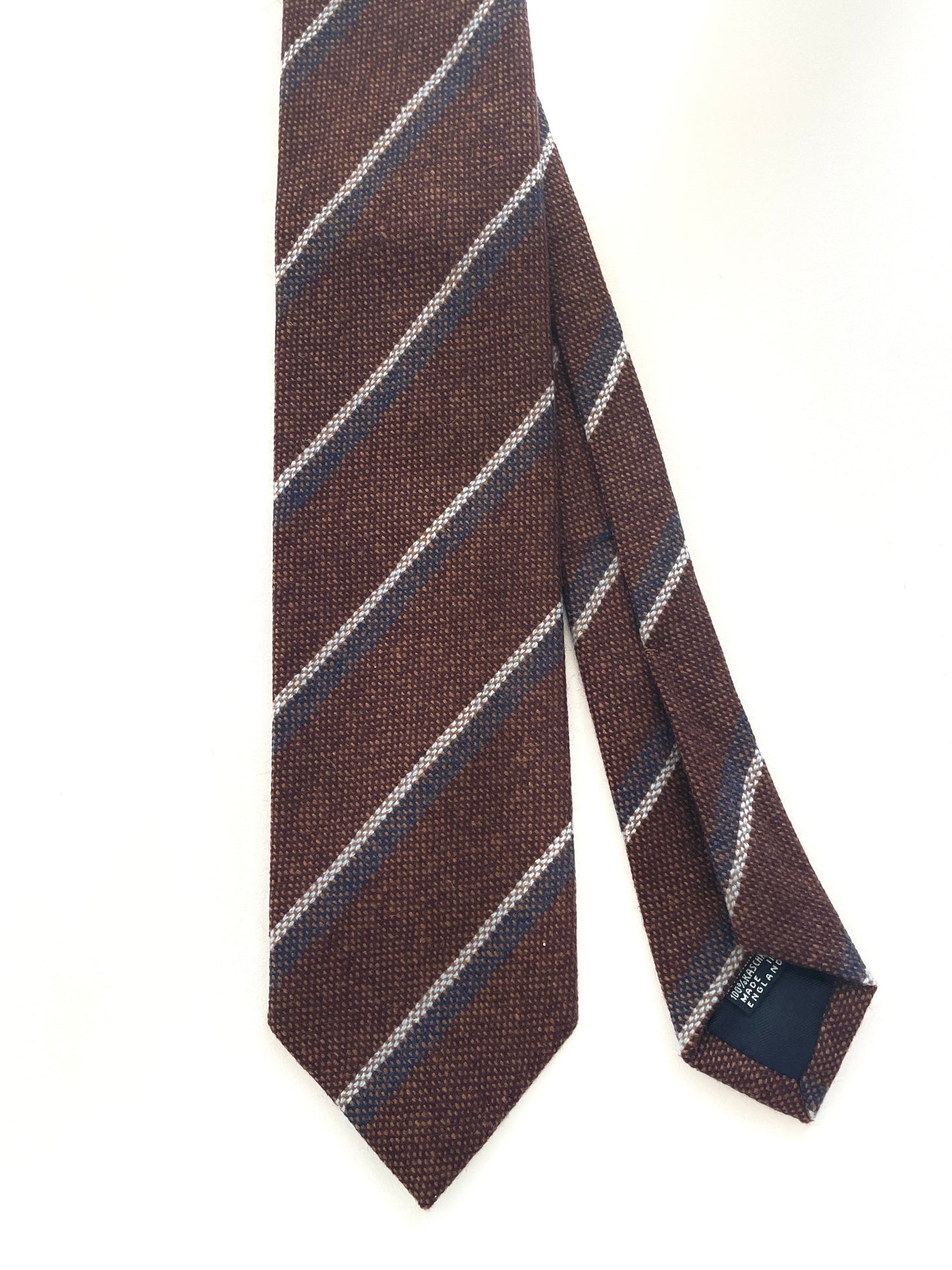 Drakes Handmade Striped Tipped Cashmere Tie With Tag