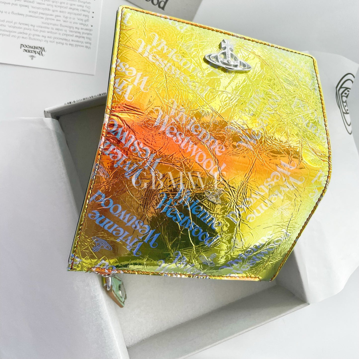 Vivienne Westwood Iridescent Small Flap Card Holder Wallet Metal Orb