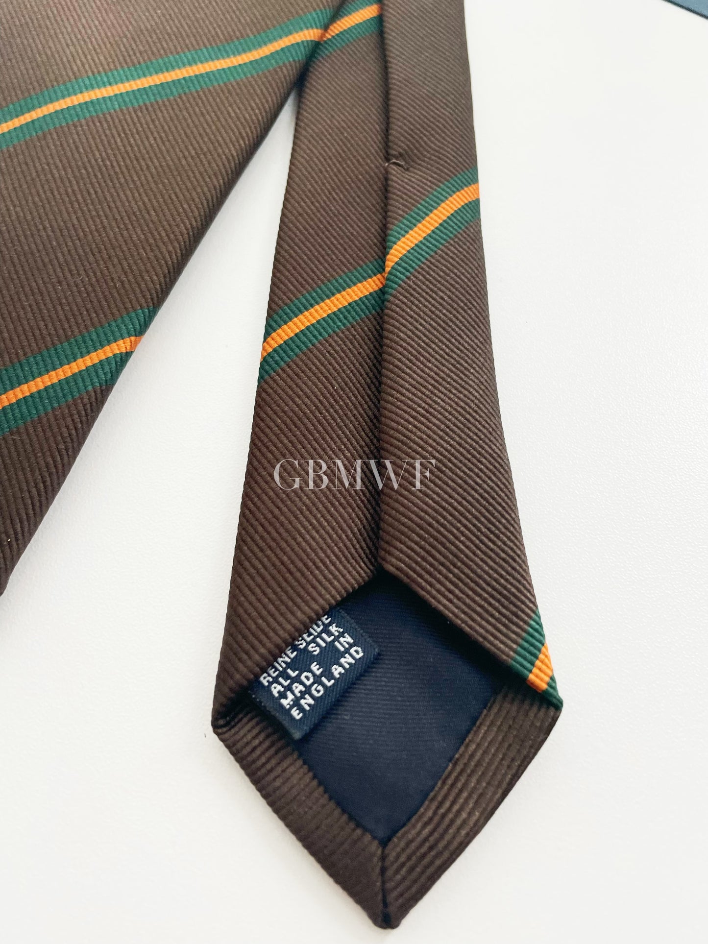 Drakes Handmade Striped Tipped Silk Tie With Tag
