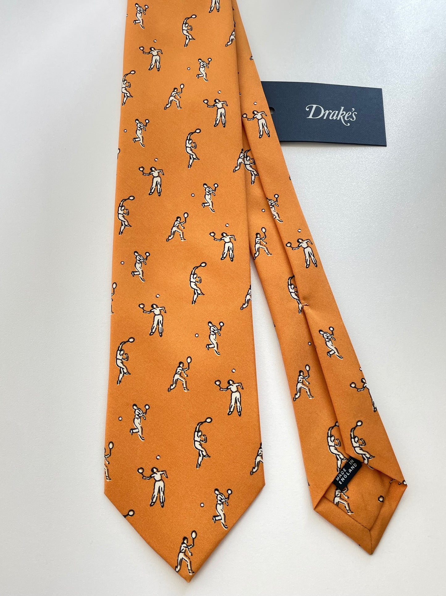 Drakes Badminton Motif Handmade Tipped Silk Tie With Tag Limited Edition