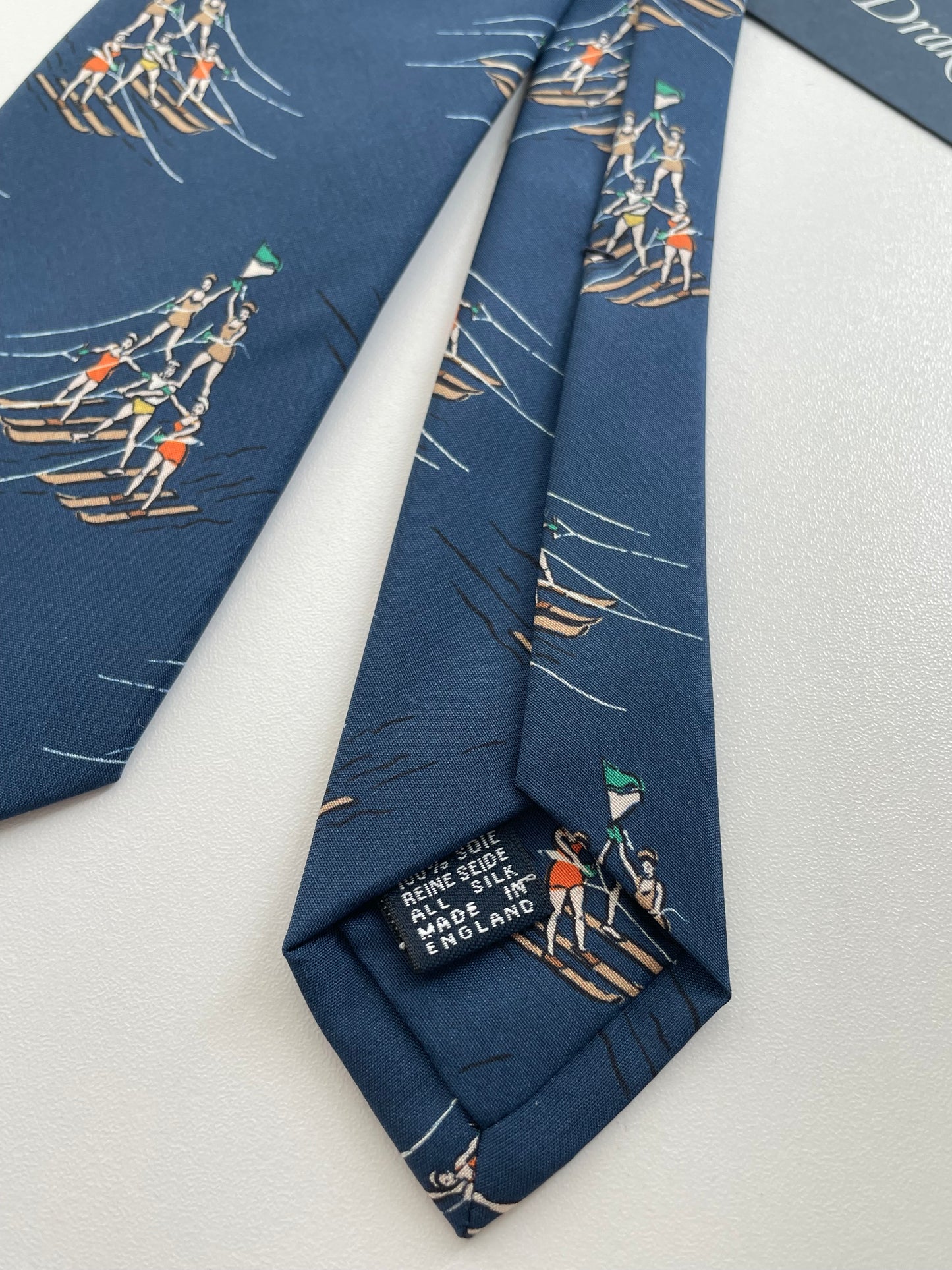 Drakes Human Pyramid Waterskiing Motif Handmade Tie Limited Edition