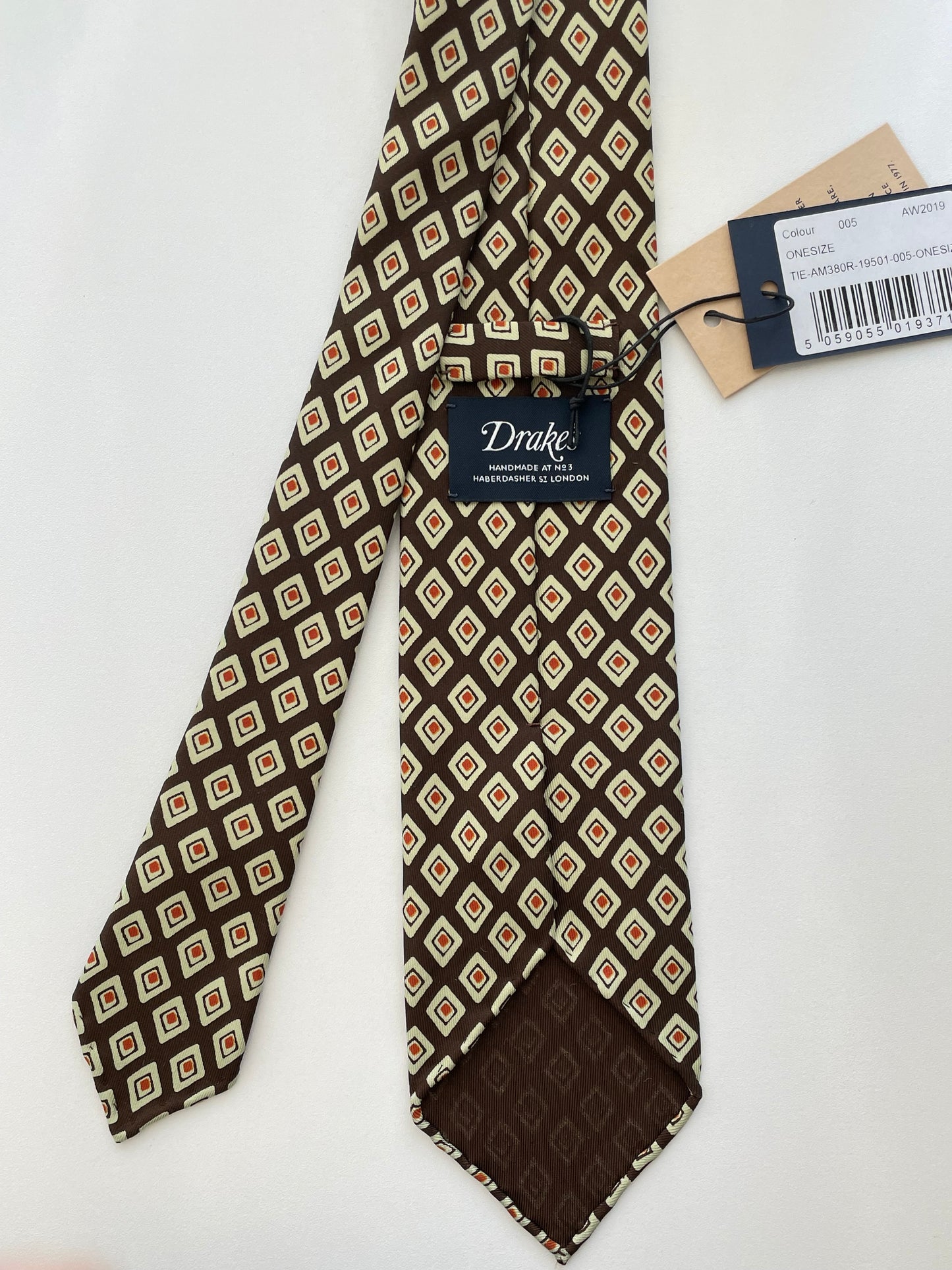 Drakes Handmade Tipped Silk Tie With Tag