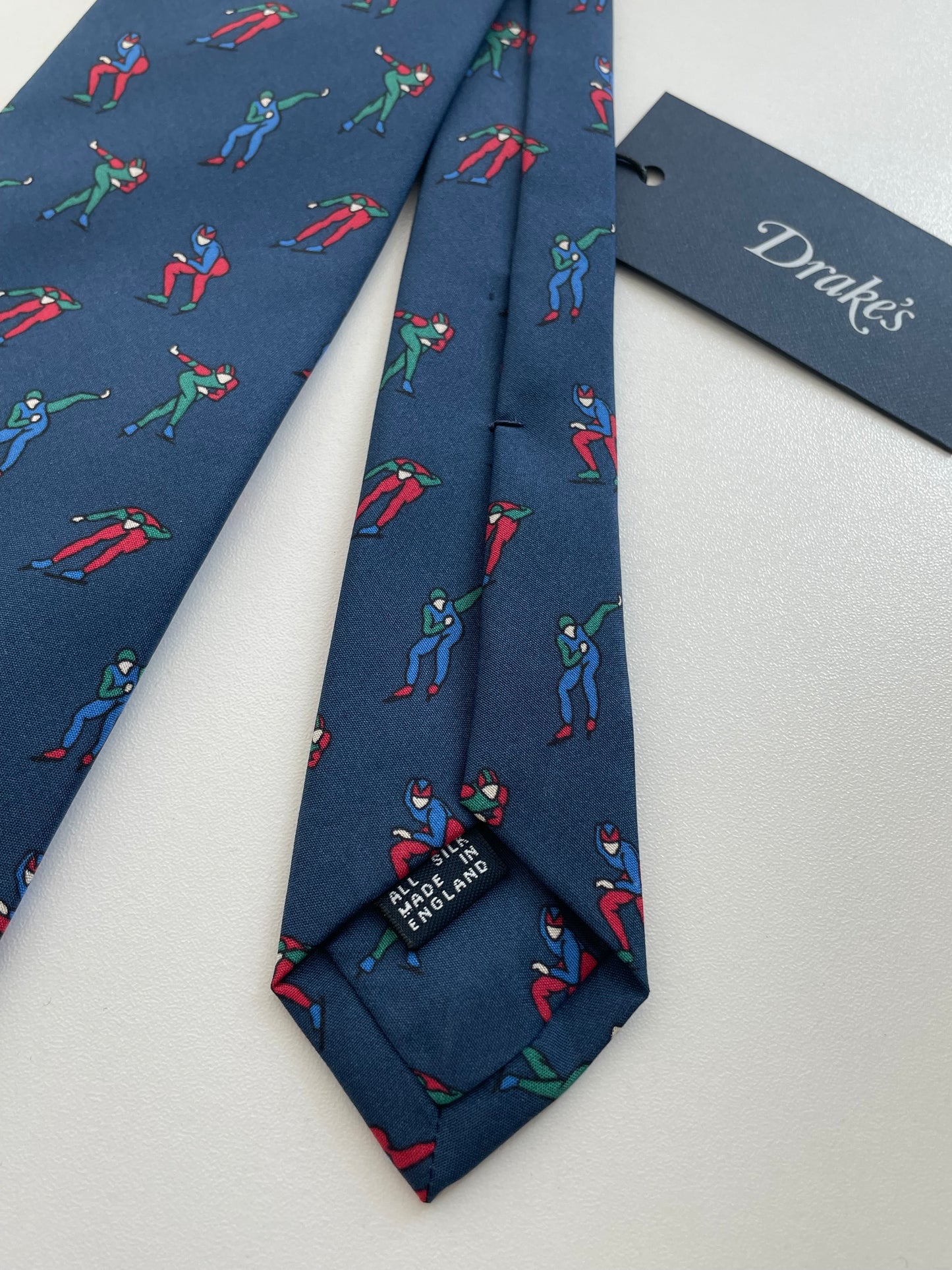 Drakes Short Track Speed Skating Handmade Tipped Silk Tie With Tag