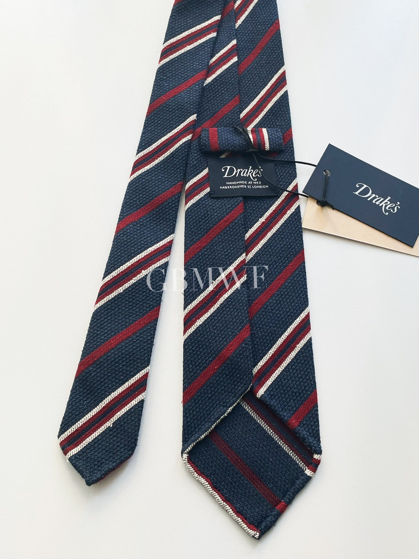 Drakes Hand-rolled Edge Block Stripe Silk Handmade Tie With Tag