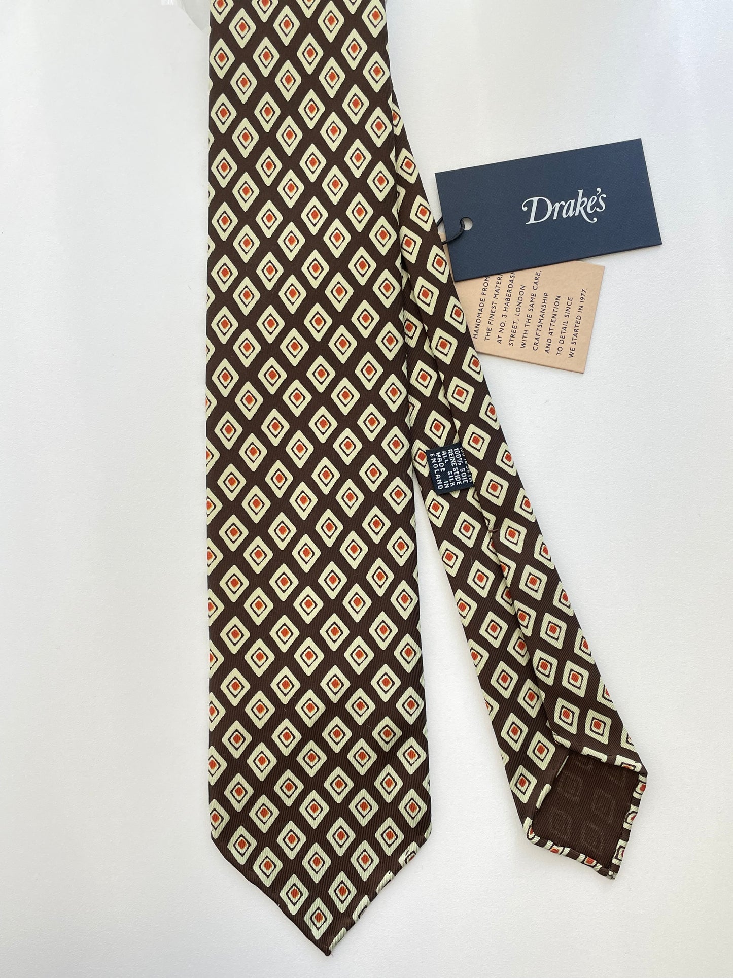 Drakes Handmade Tipped Silk Tie With Tag