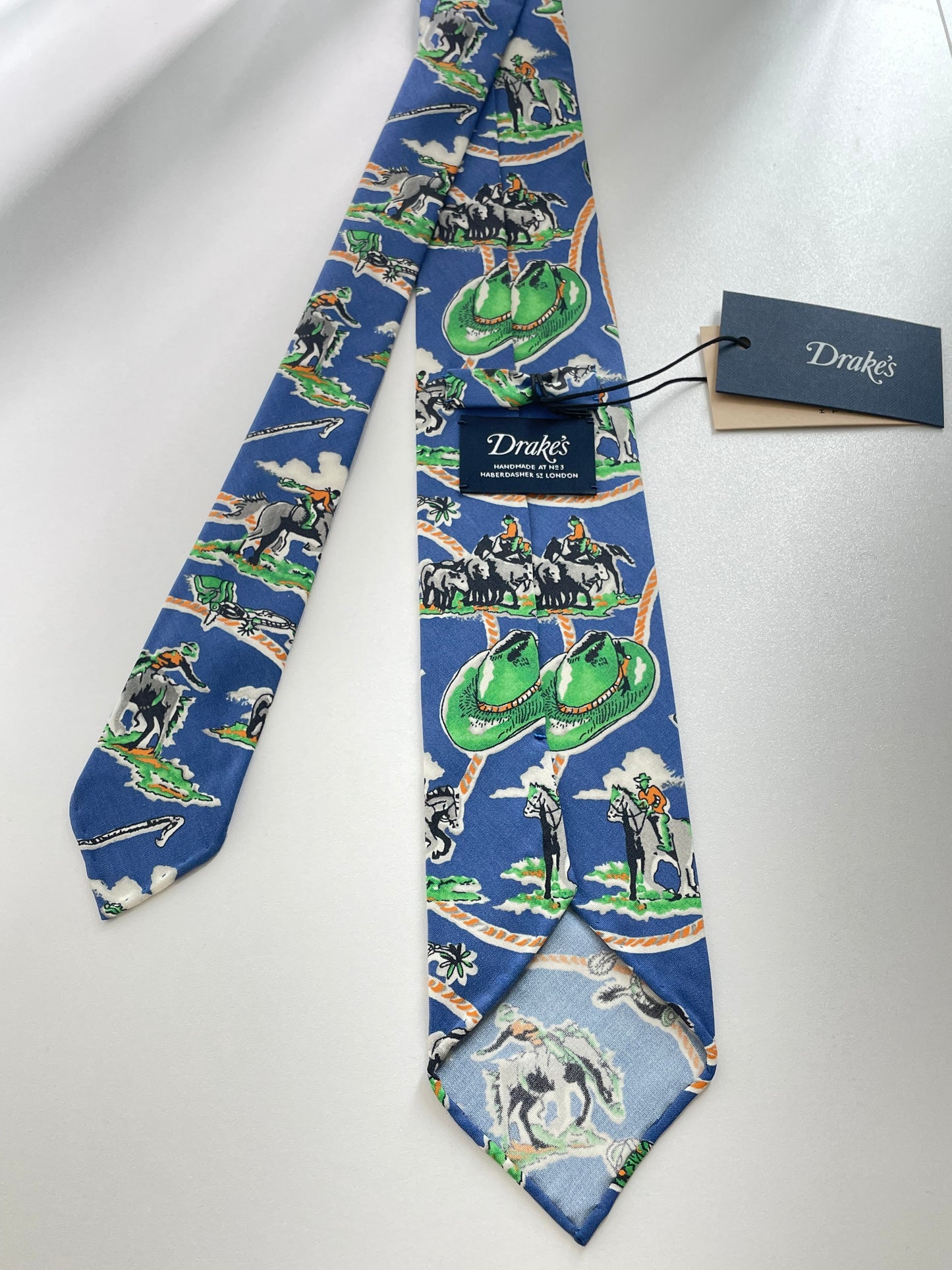 Drakes Western Rodeo Motif Handmade Tipped Silk Tie With Tag Limited Edition