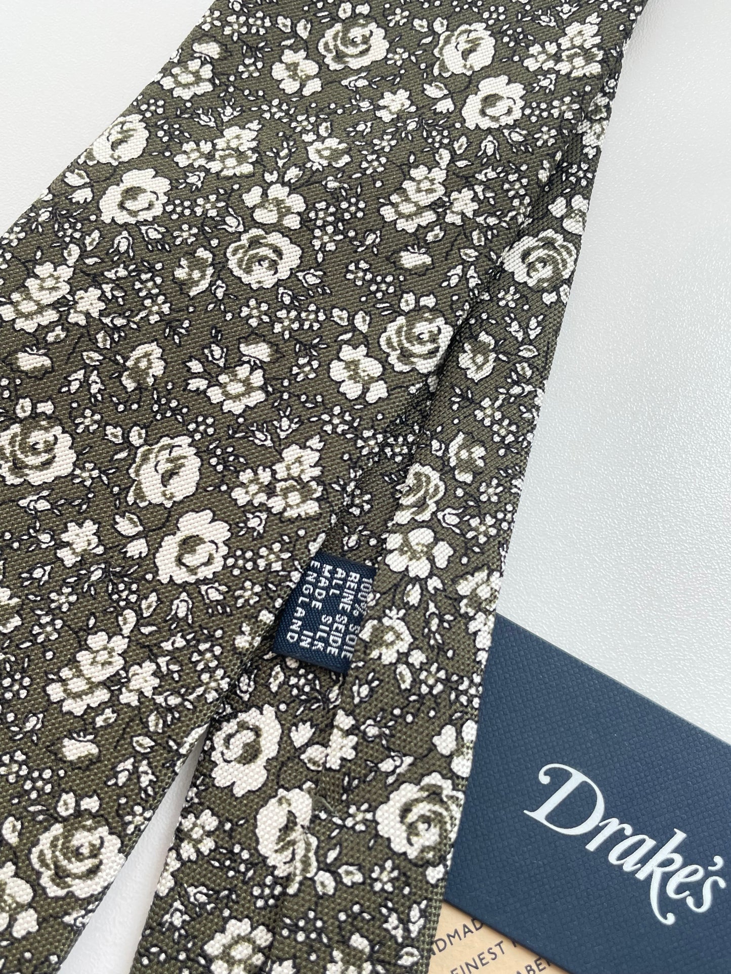 New Drakes Olive Green Floral Handmade Tie With Tag Limited Edition