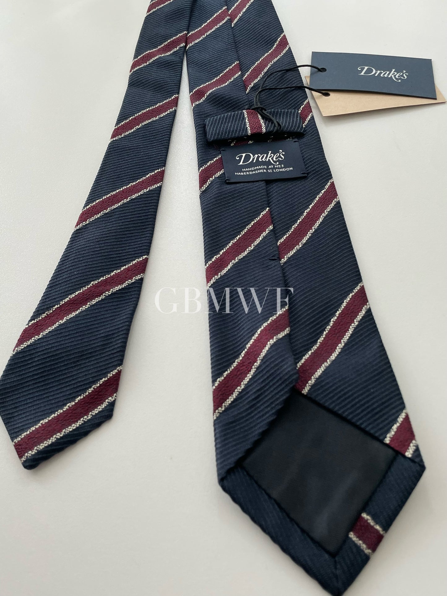 Drakes Handmade Striped Tipped Silk Tie With Tag