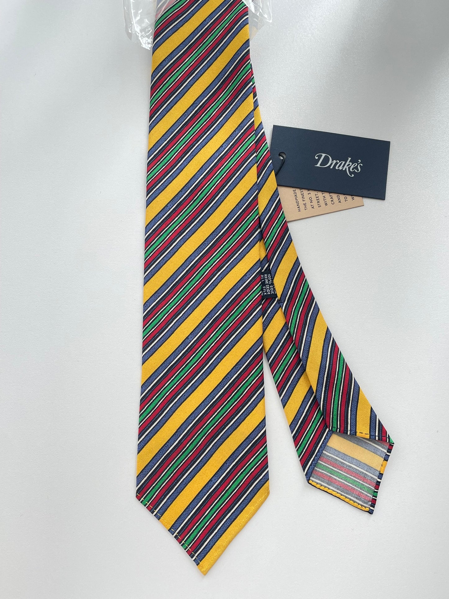 Drakes Hand-rolled Edge Block Stripe Silk Handmade Tie With Tag