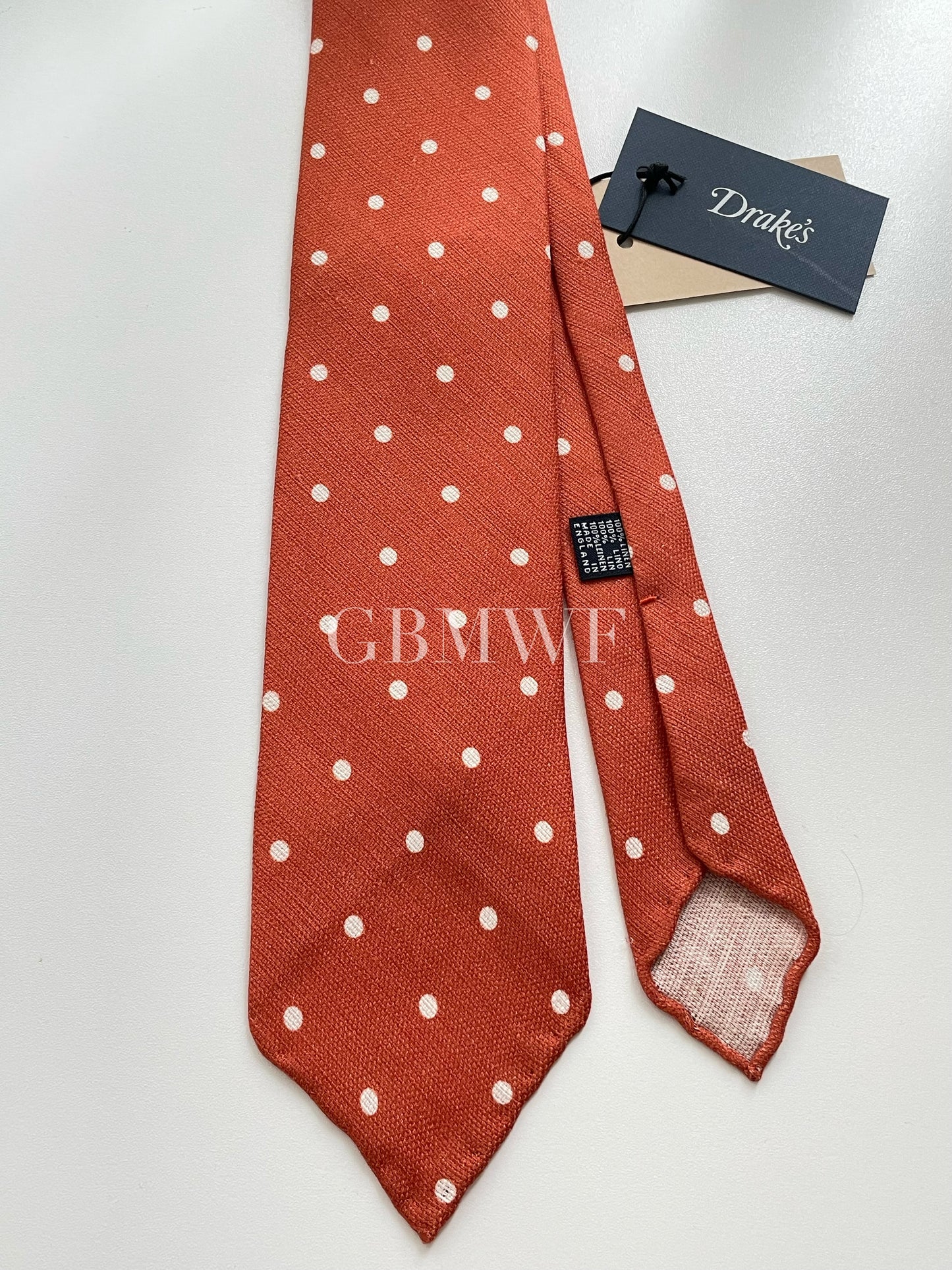 Drakes Handmade Polka Dot Hand-rolled Silk Tie With Tag