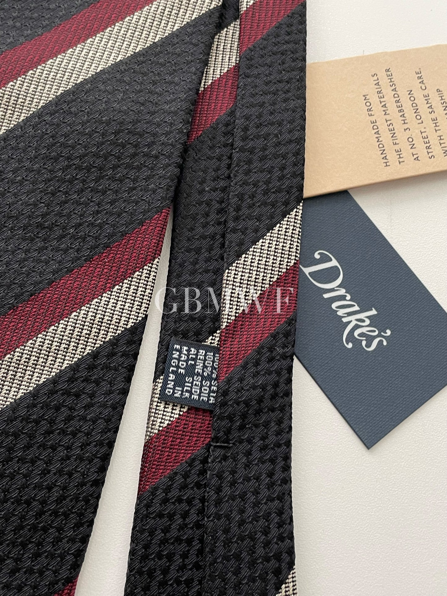 Drakes Hand-rolled Edge Block Stripe Silk Handmade Tie With Tag