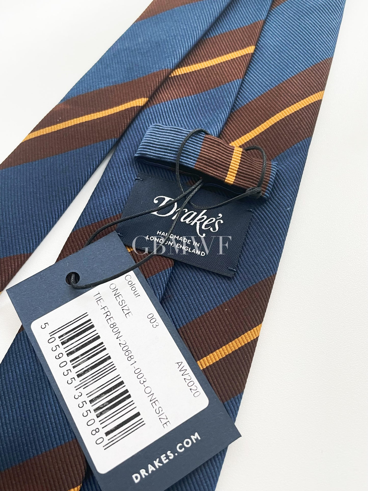Drakes Handmade Striped Tipped Silk Tie With Tag