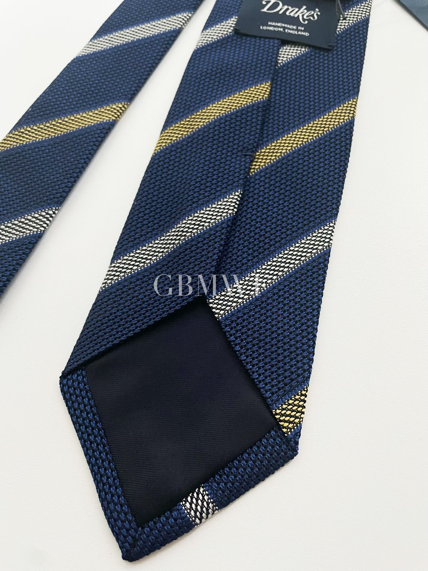 Drakes Handmade Striped Tipped Silk Tie With Tag