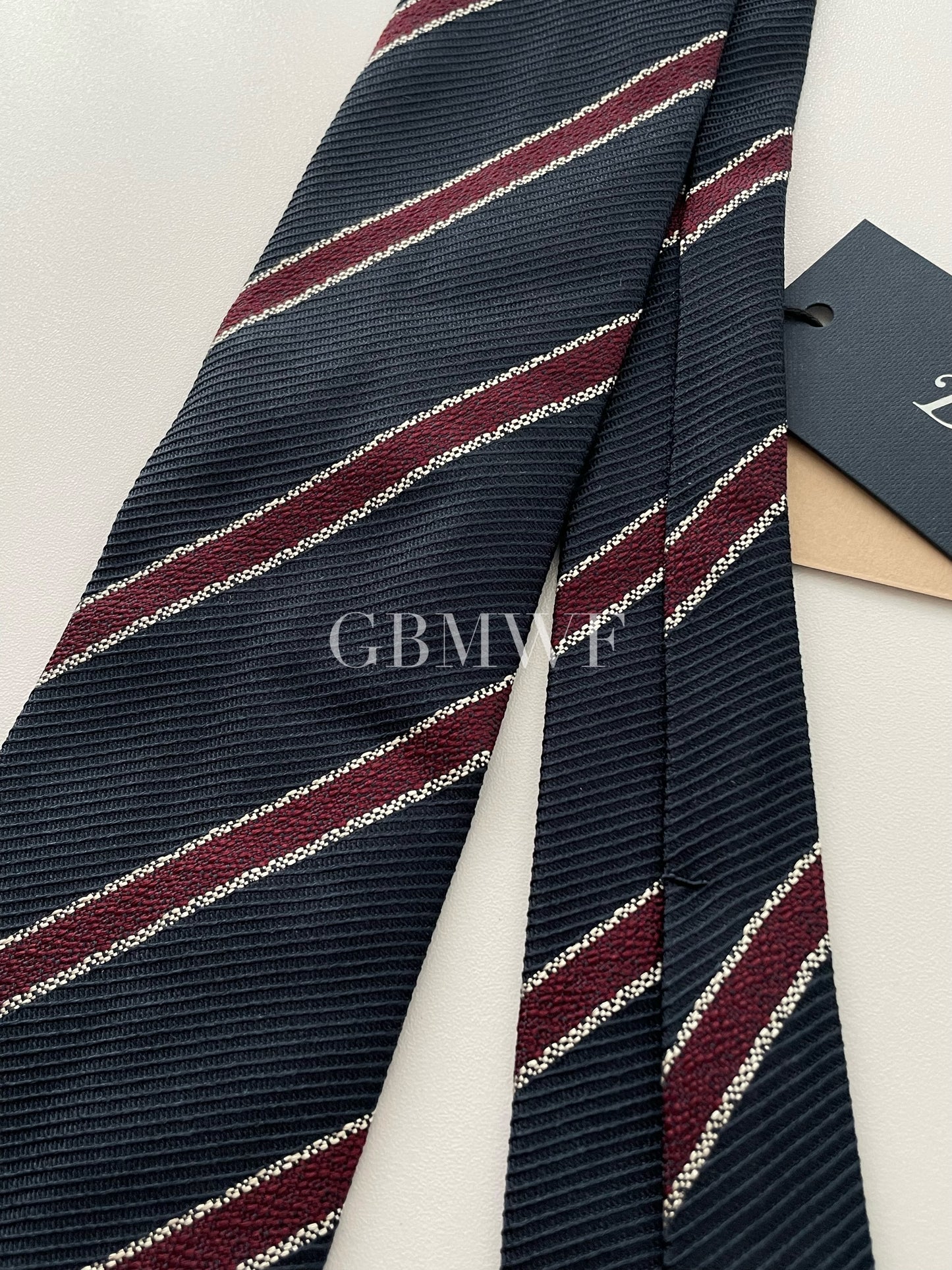 Drakes Handmade Striped Tipped Silk Tie With Tag
