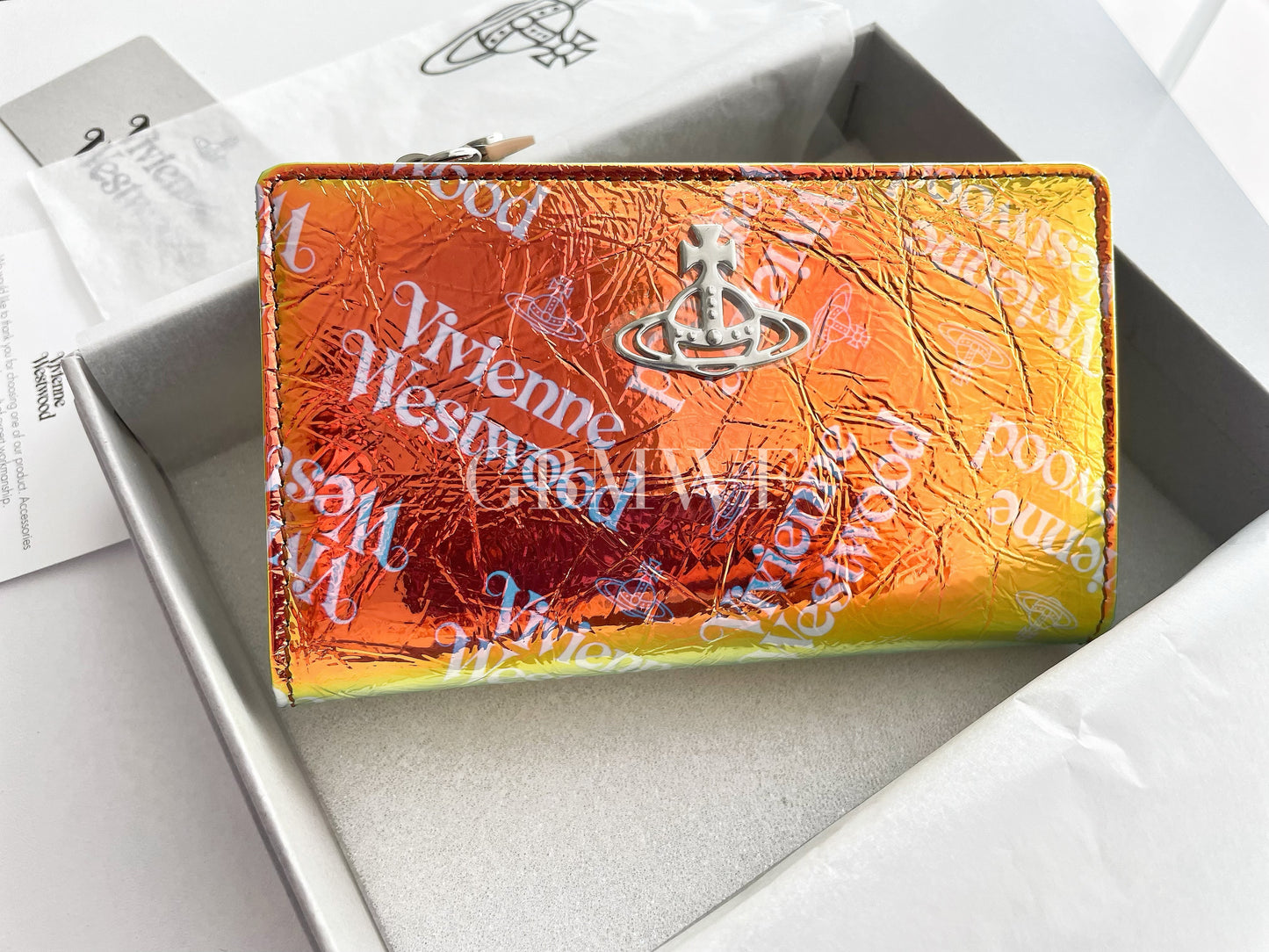 Vivienne Westwood Iridescent Small Flap Card Holder Wallet Metal Orb