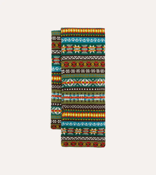 Drake's Green Fair Isle Lambswool Scarf