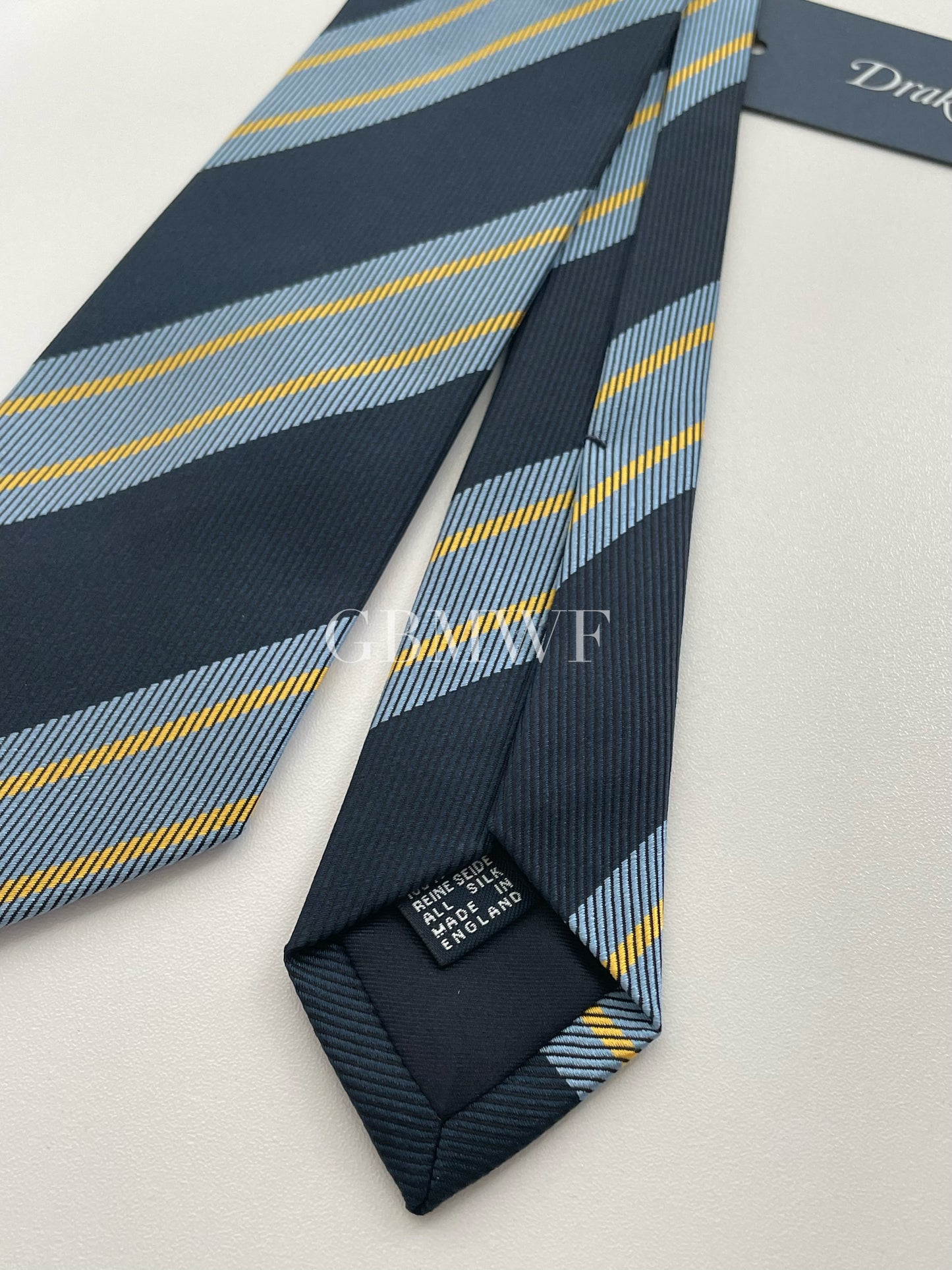 Drakes Handmade Striped Tipped Silk Tie With Tag