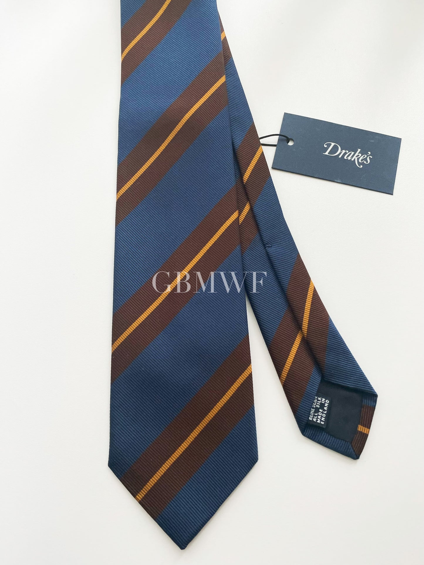Drakes Handmade Striped Tipped Silk Tie With Tag
