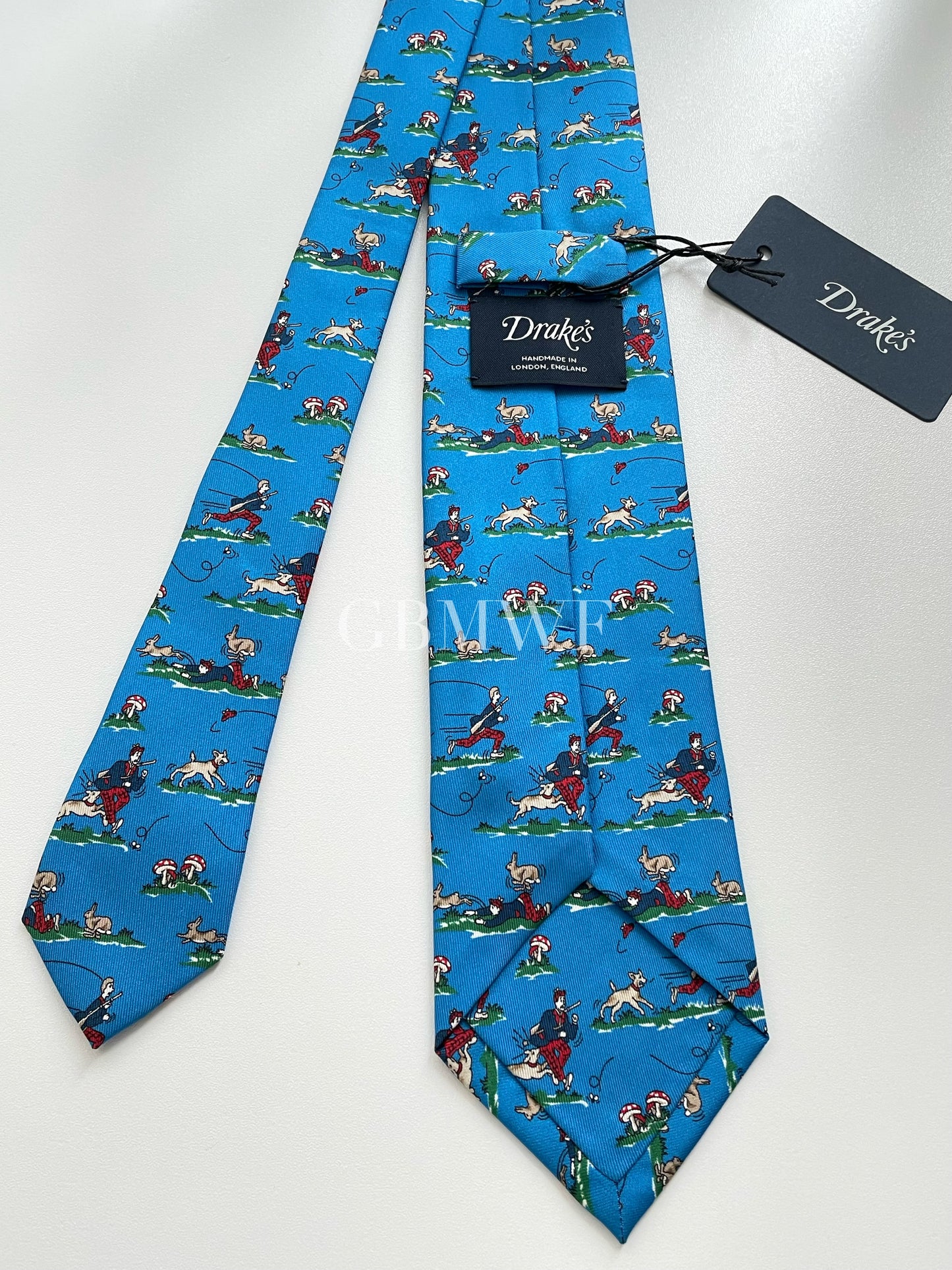 Drakes Men with Dog Handmade Tipped Silk Tie With Tag Limited Edition