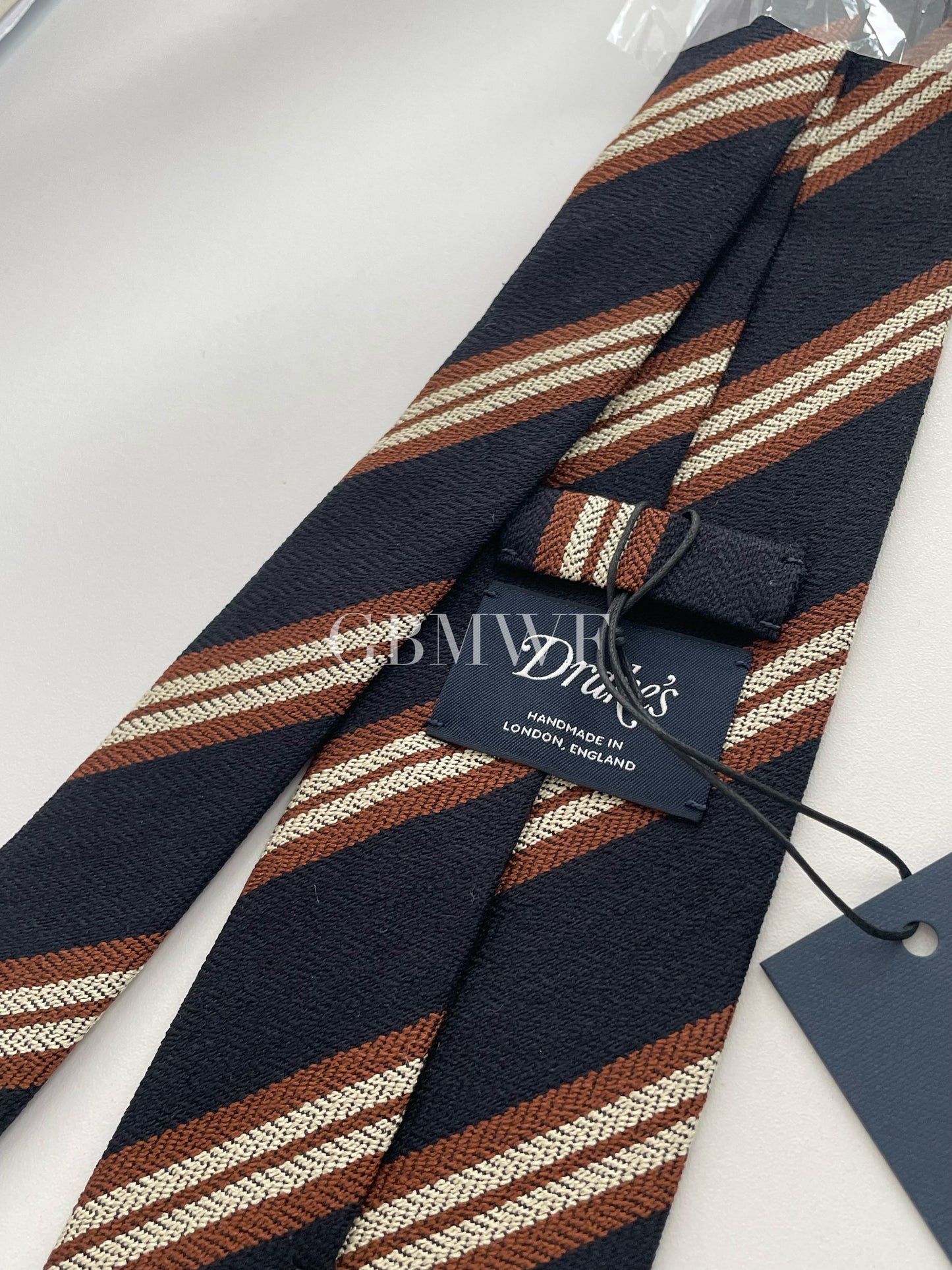 Drakes Handmade Striped Tipped Silk Tie With Tag