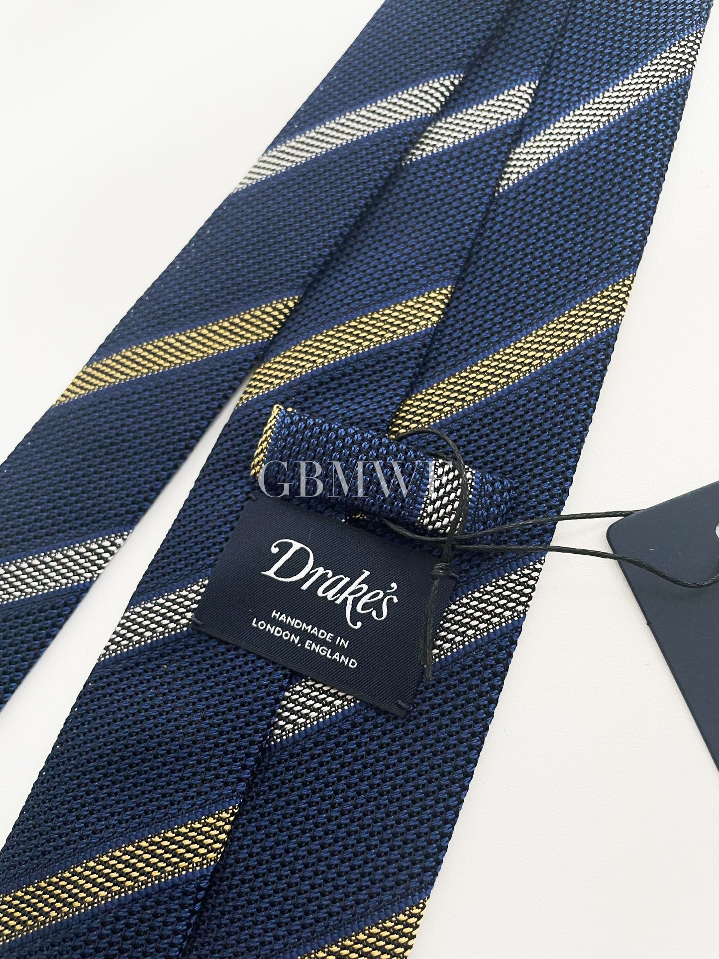 Drakes Handmade Striped Tipped Silk Tie With Tag