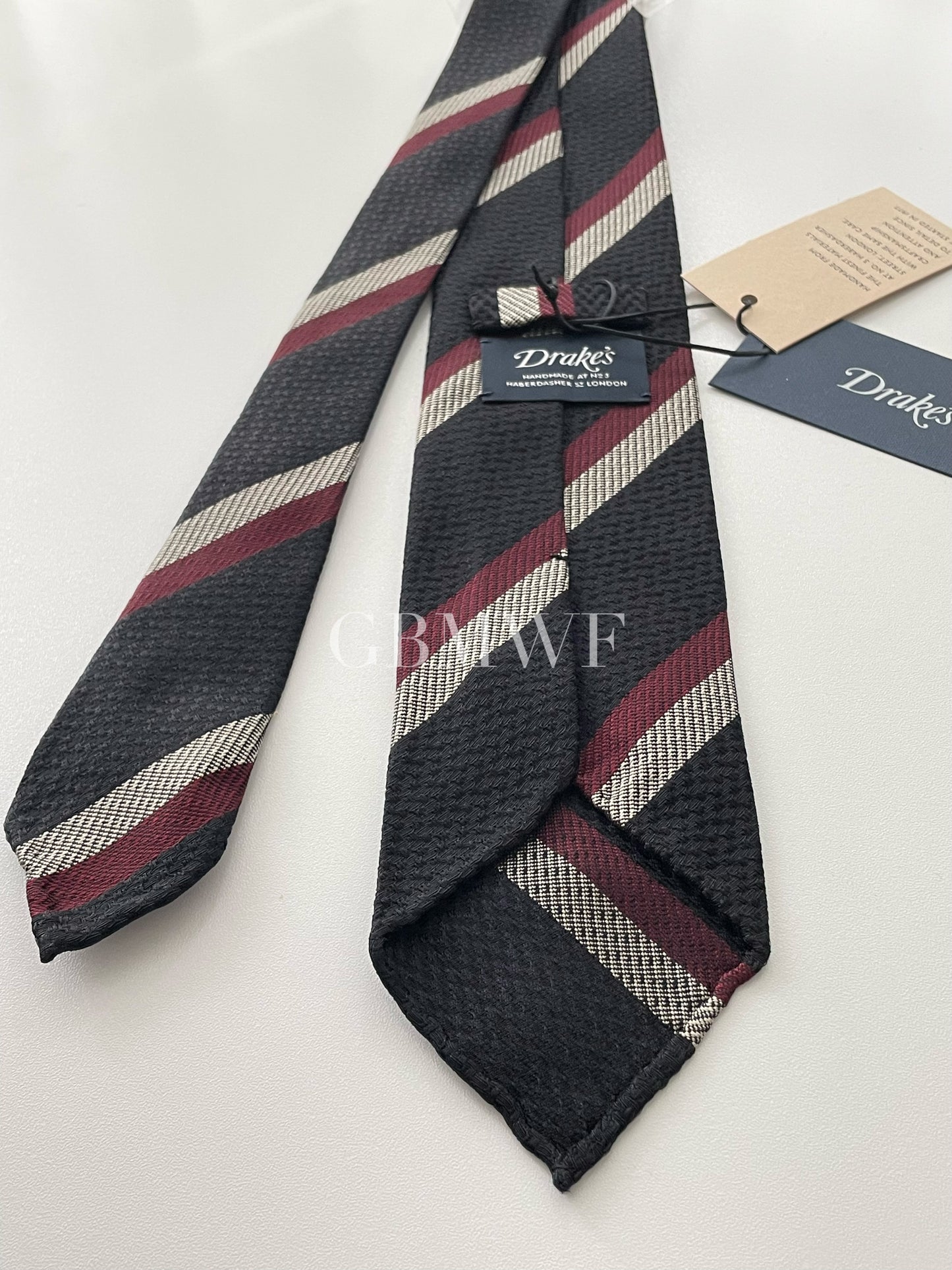 Drakes Hand-rolled Edge Block Stripe Silk Handmade Tie With Tag