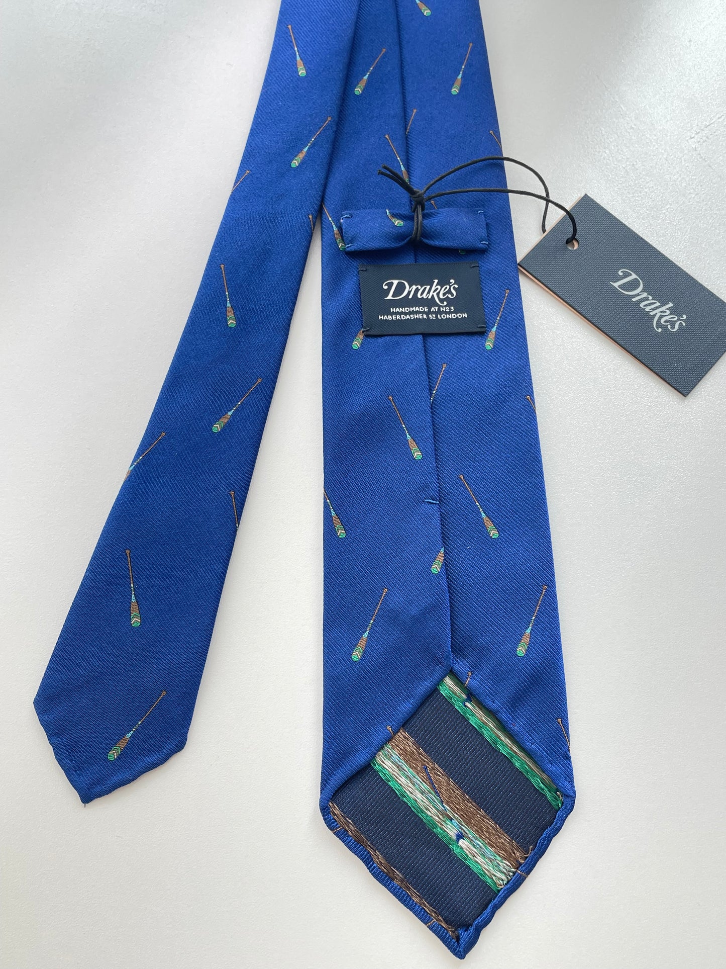 Drakes Rowing Oar Motif Handmade Tipped Silk Tie With Tag Limited Edition