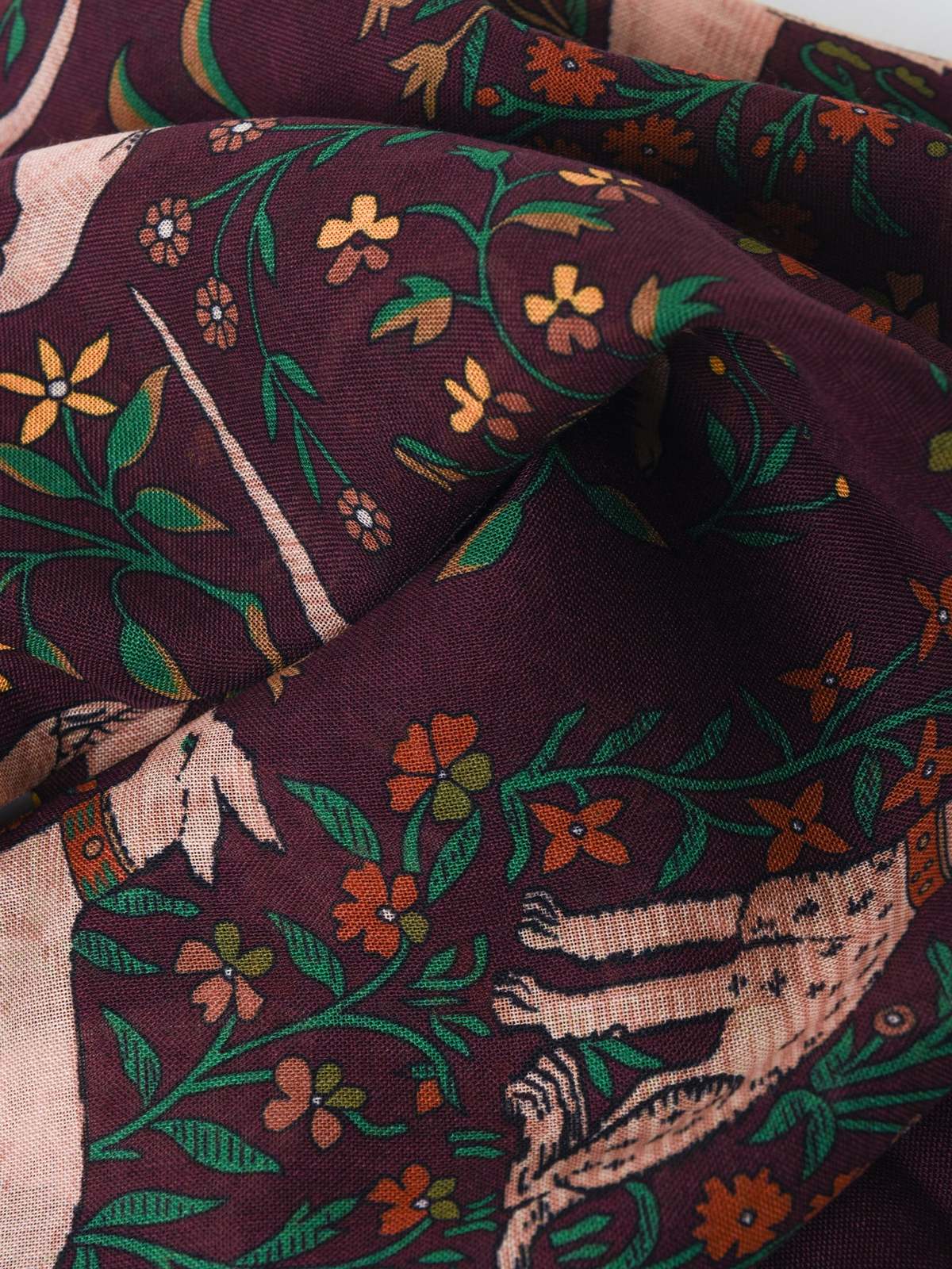 Drakes Bungundy Unicorn Print Wool-Silk Square Scarf 90*90cm