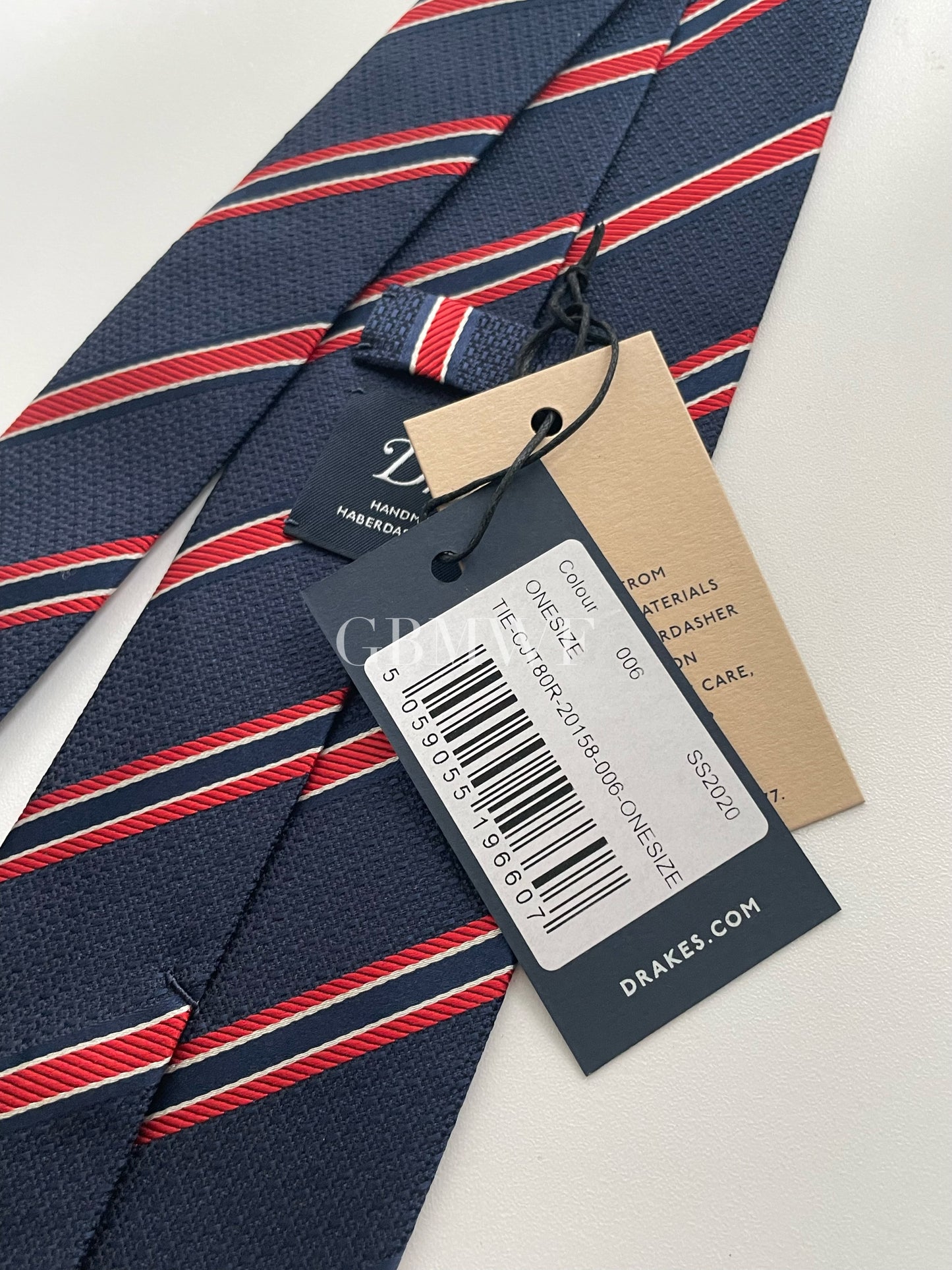 Drakes Handmade Striped Tipped Silk Tie With Tag