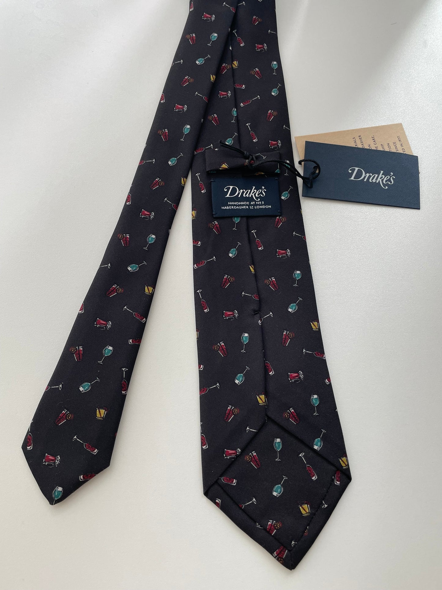 Drakes Cocktail Hour Silk Tie Motif Handmade Tie Limited Edition