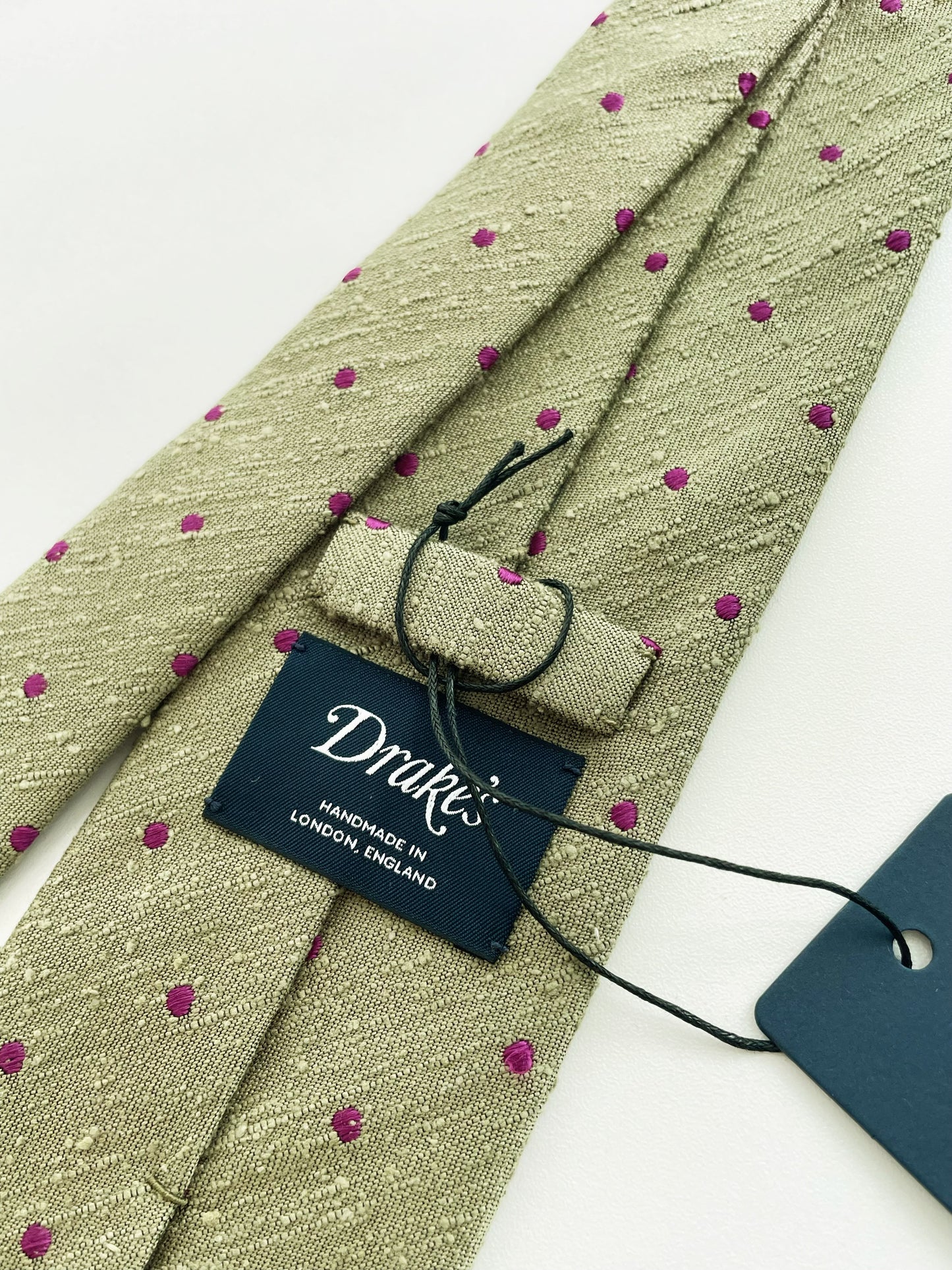Drakes Handmade Polka Dot Hand-rolled Silk Tie With Tag