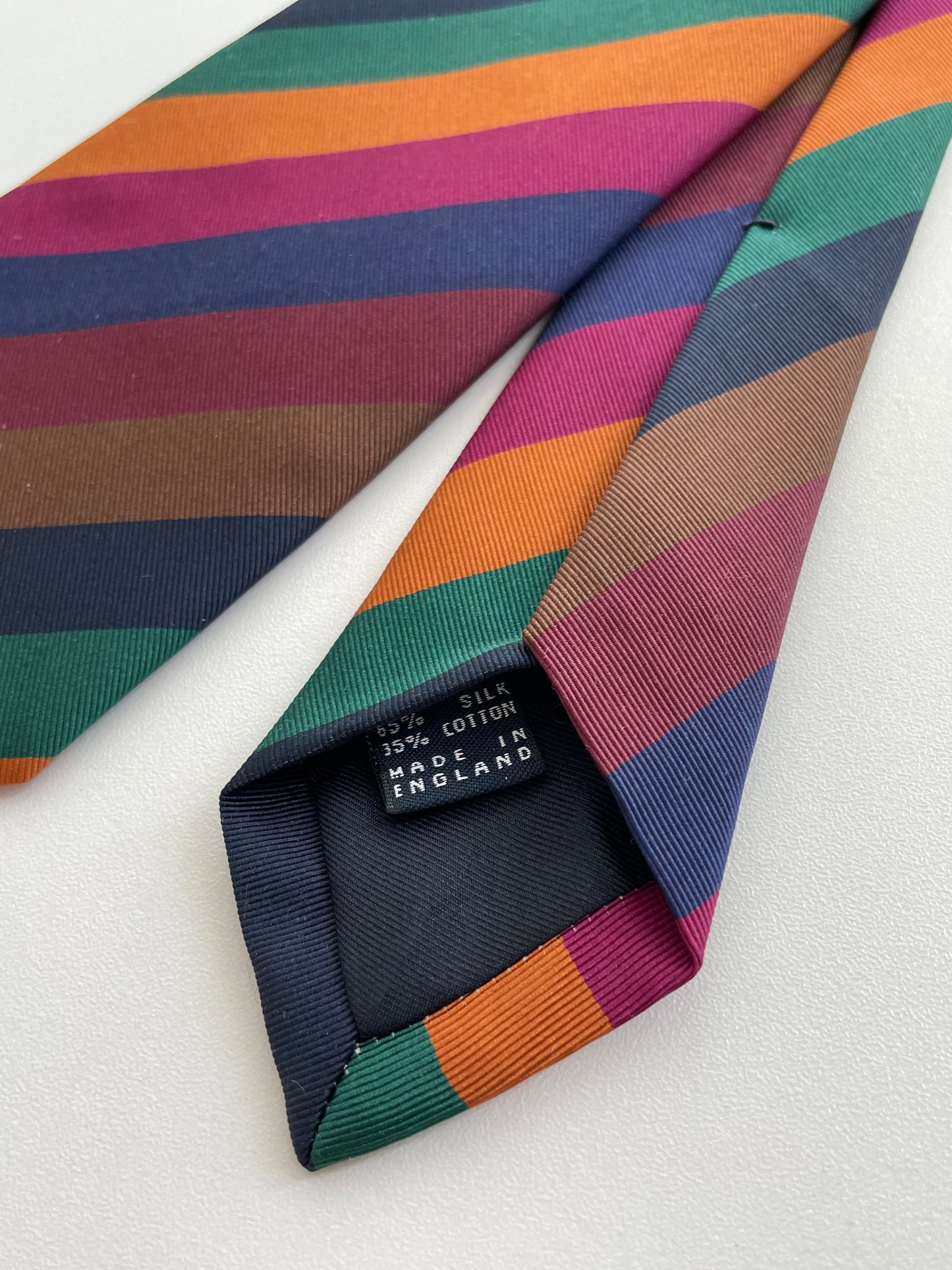Drakes Handmade Striped Tipped Silk Tie With Tag